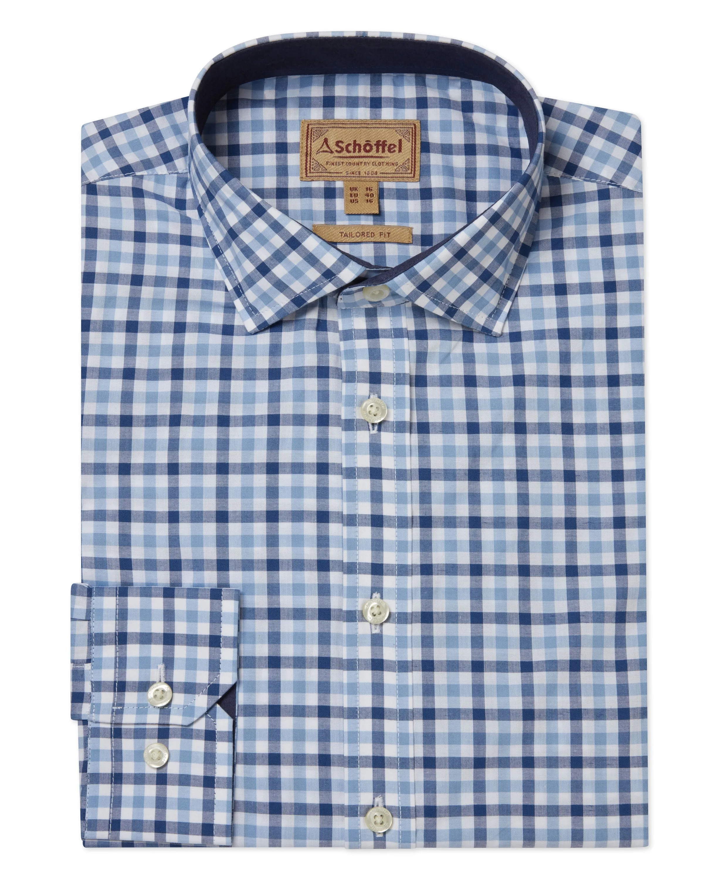 Hebden Tailored Shirt - French Navy/Sky Blue Check