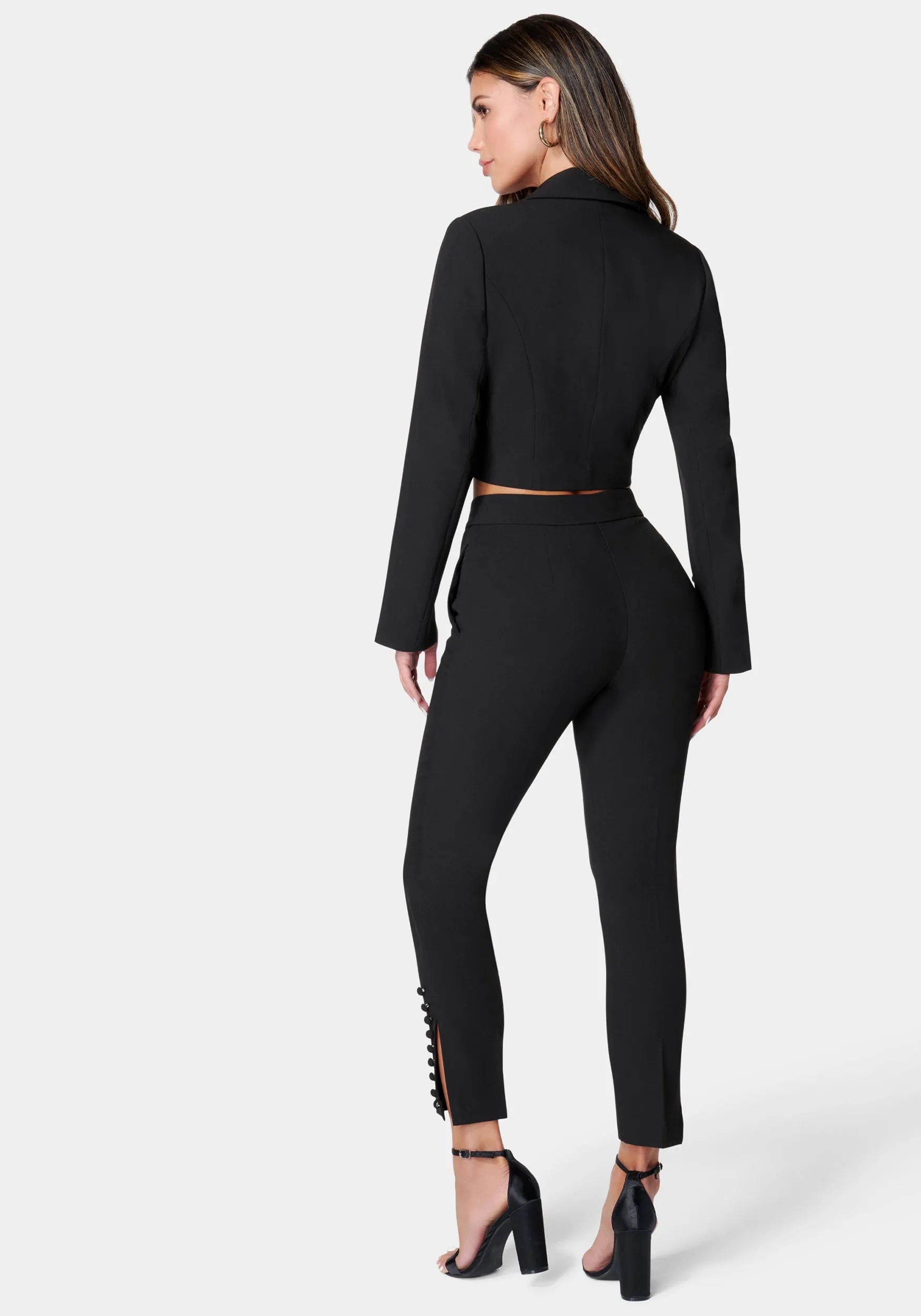 High Waist Tailored Button Detail Slim Pant