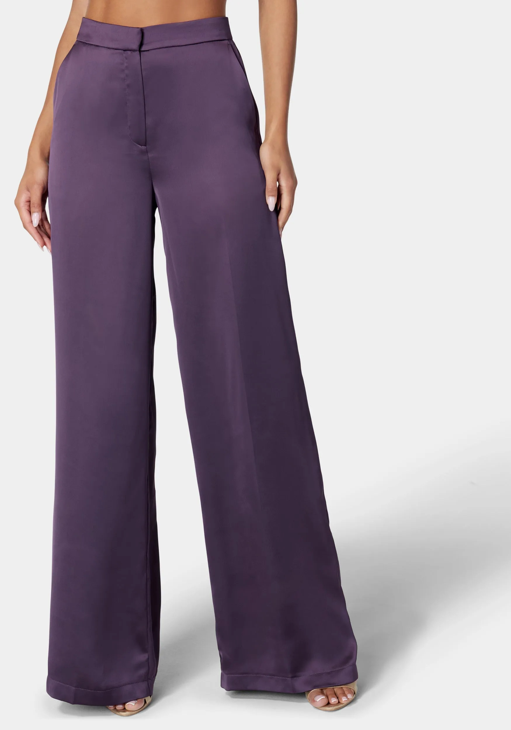 High Waist Wide Leg Tailored Satin Pant