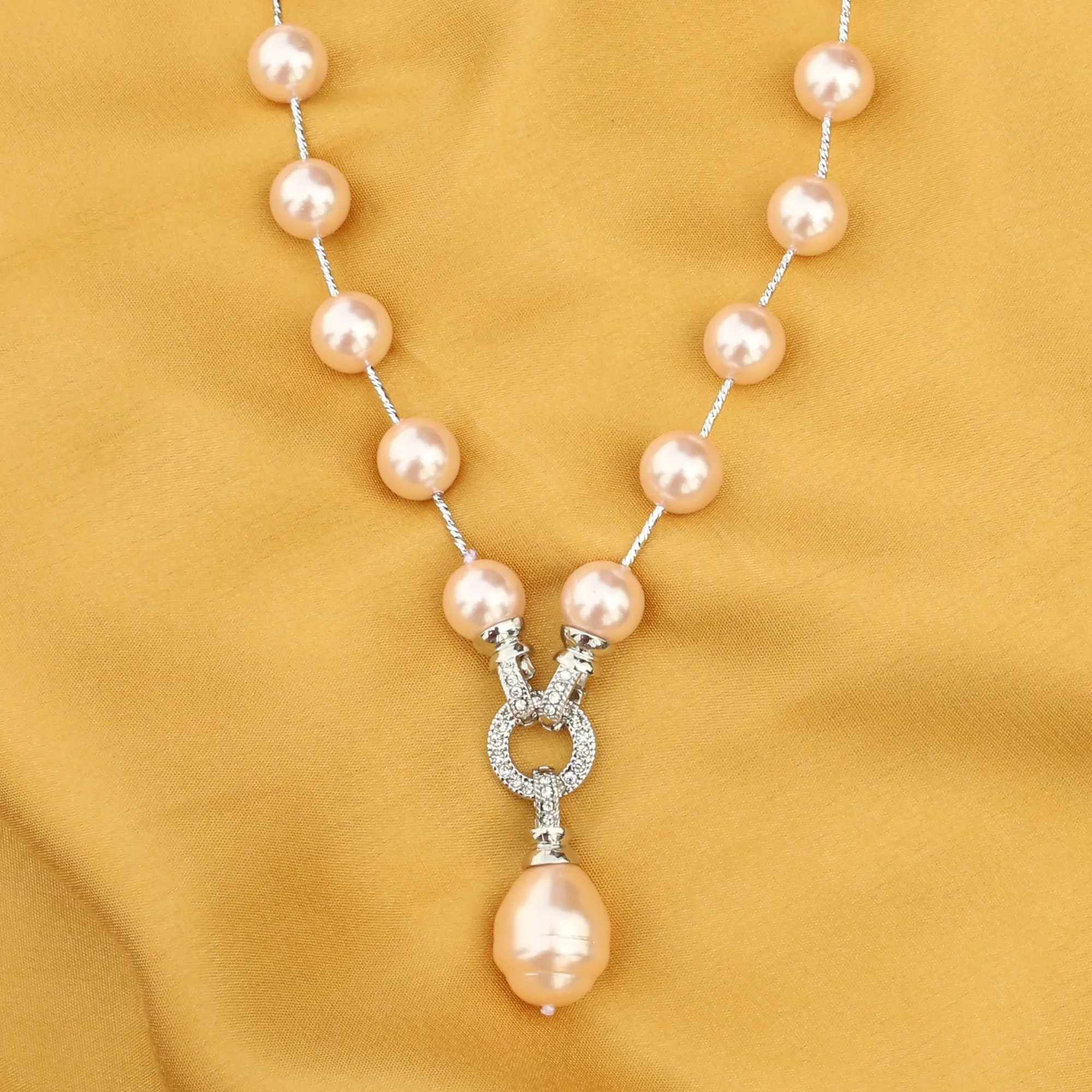 Imeora Stylish Cream Shell Pearl Necklace With Shell Pearl Pendant