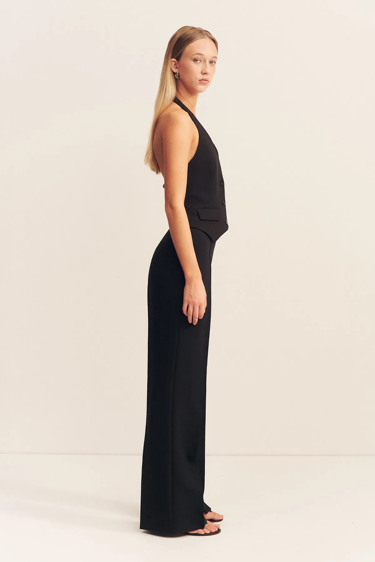 IRENA TAILORED OPEN BACK VEST - BLACK