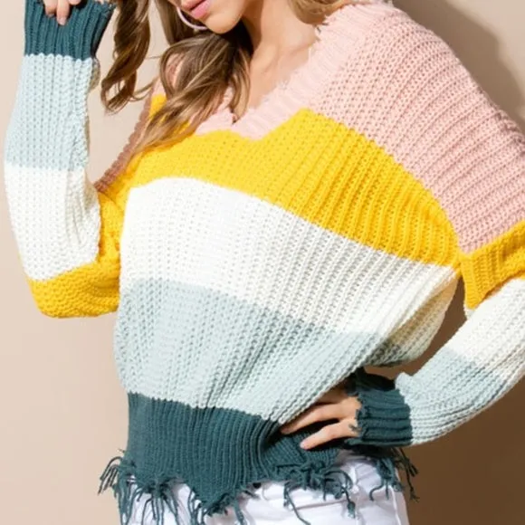 JOSIE Distressed Striped Sweater