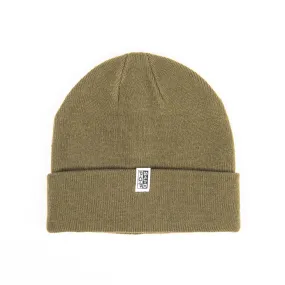 Knit Hat Logo Tag Tight Knit Olive