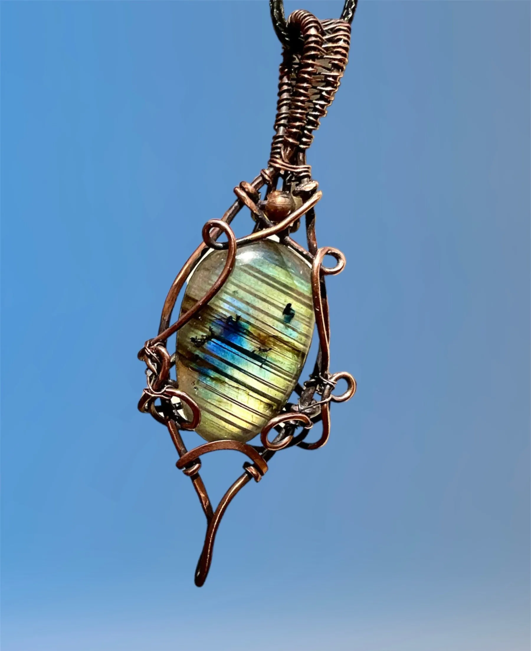 Labradorite Striped Wire Wrapped Pendant