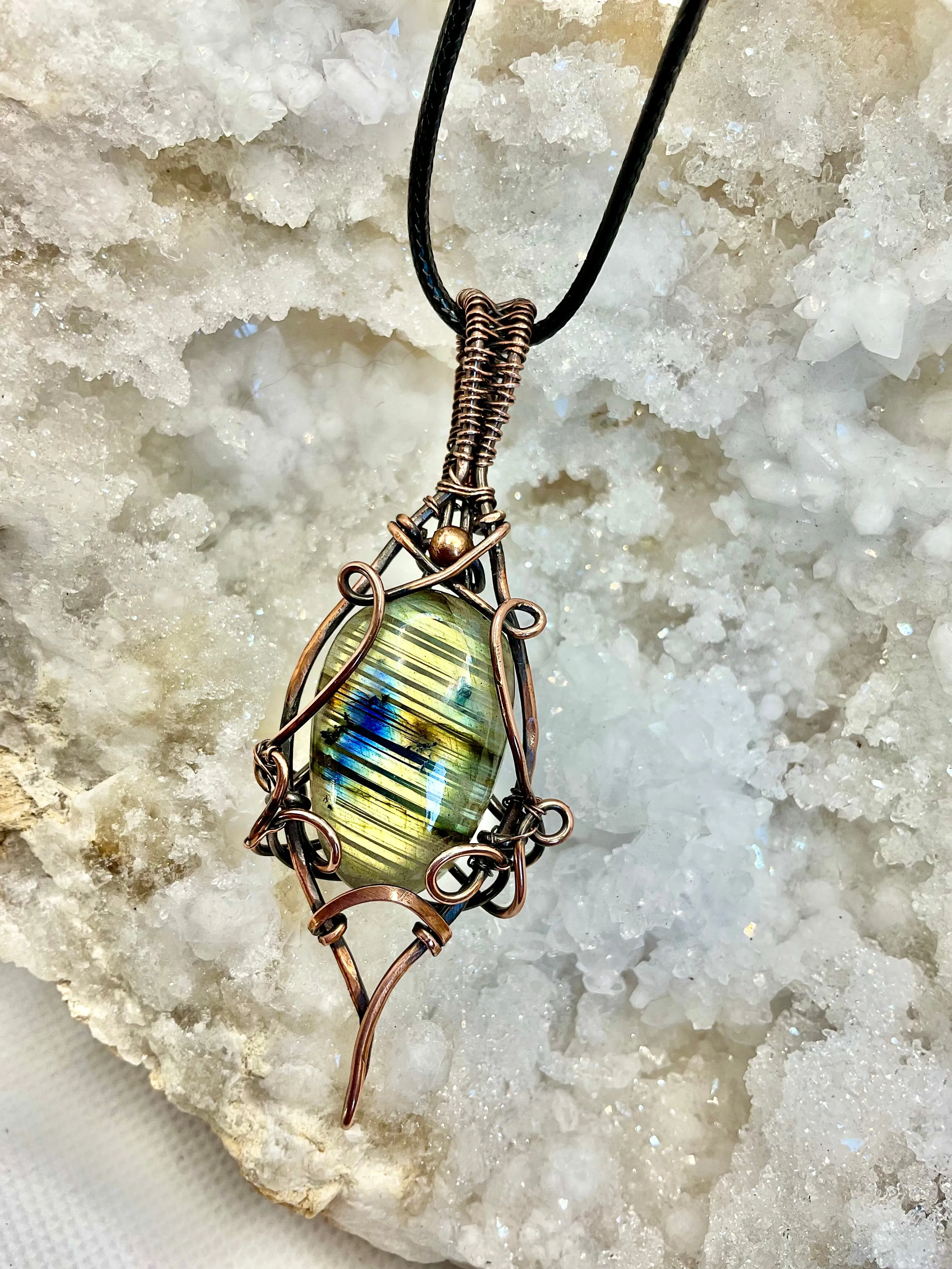 Labradorite Striped Wire Wrapped Pendant