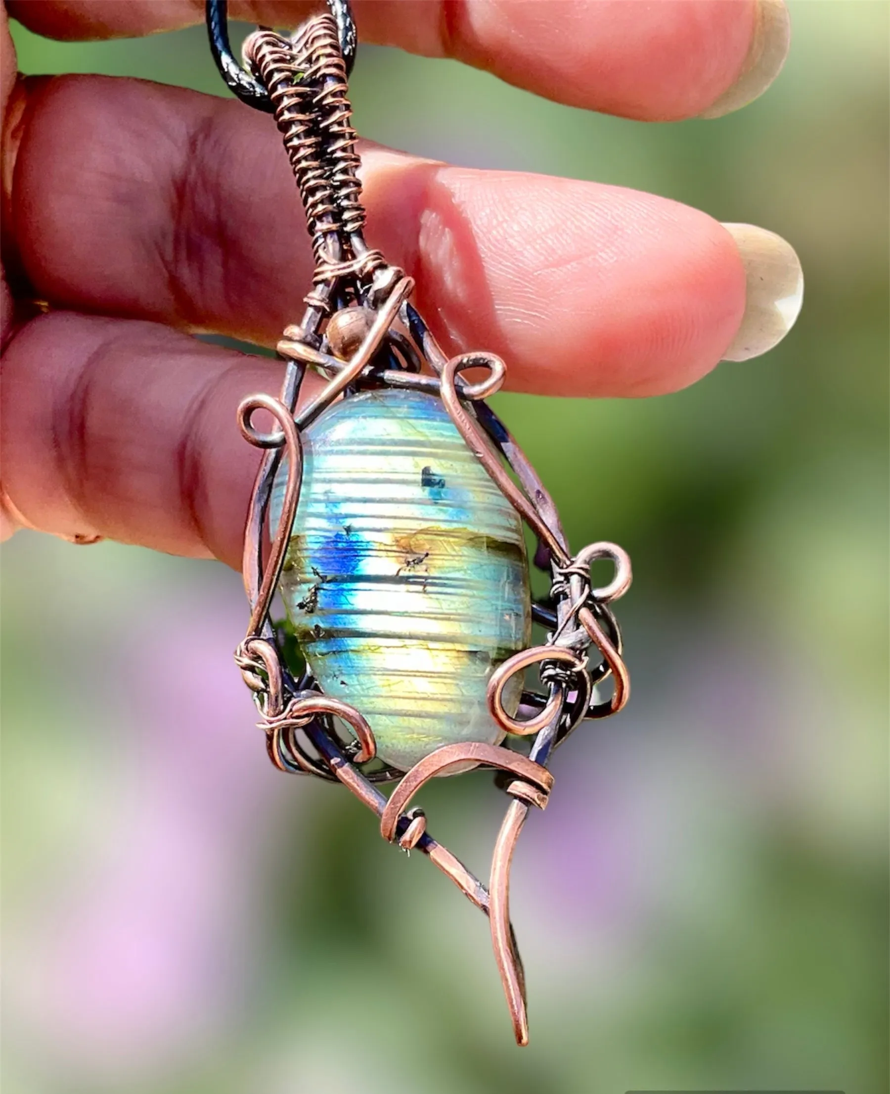 Labradorite Striped Wire Wrapped Pendant