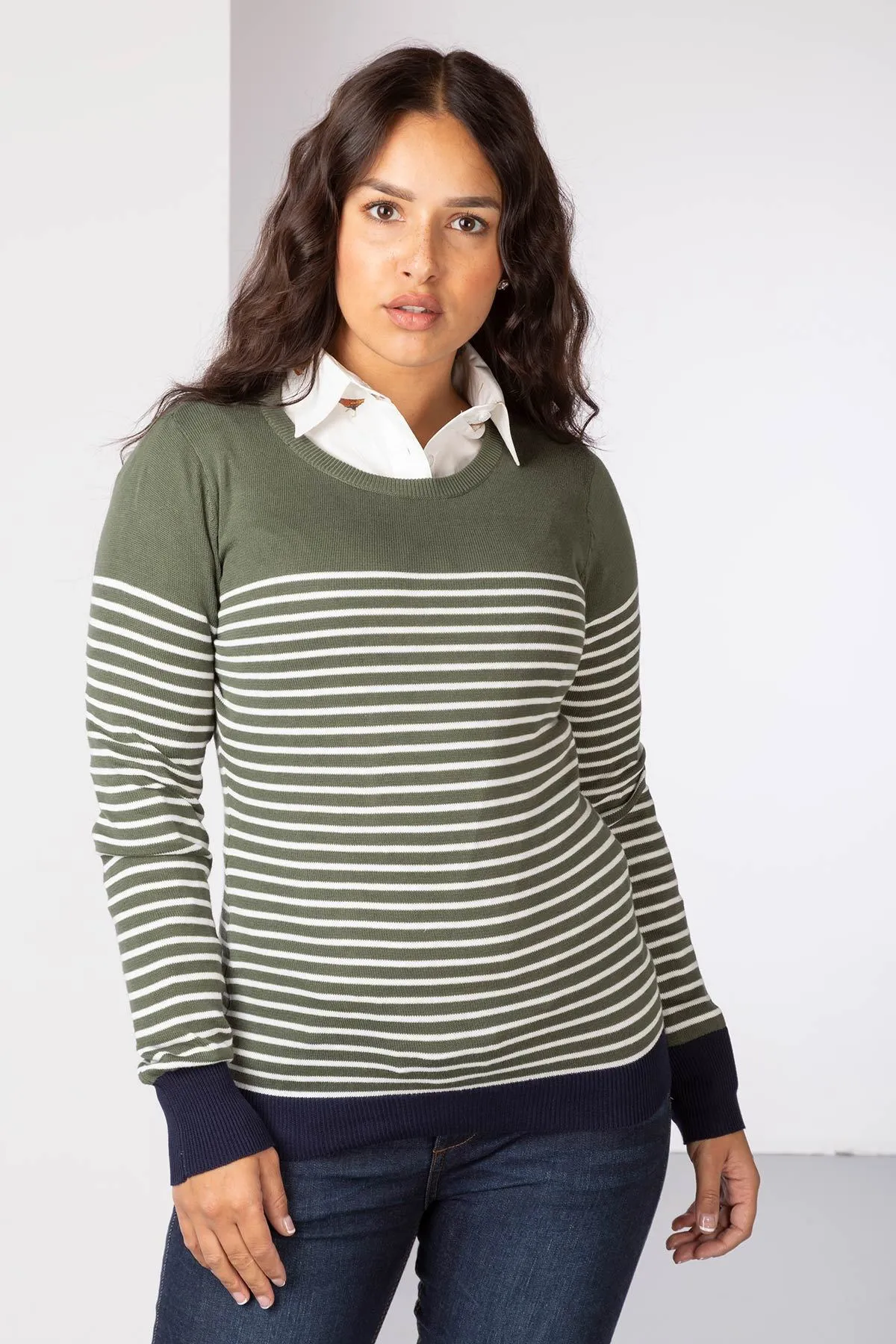 Ladies Striped Crew Neck Jumper