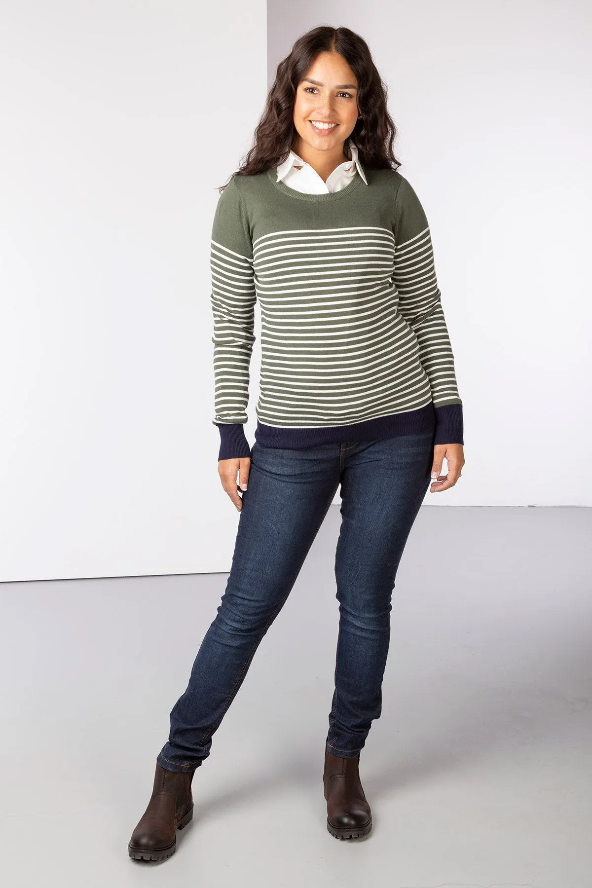 Ladies Striped Crew Neck Jumper