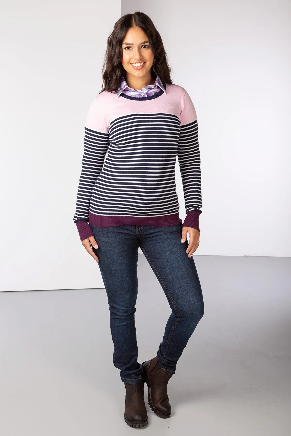 Ladies Striped Crew Neck Jumper