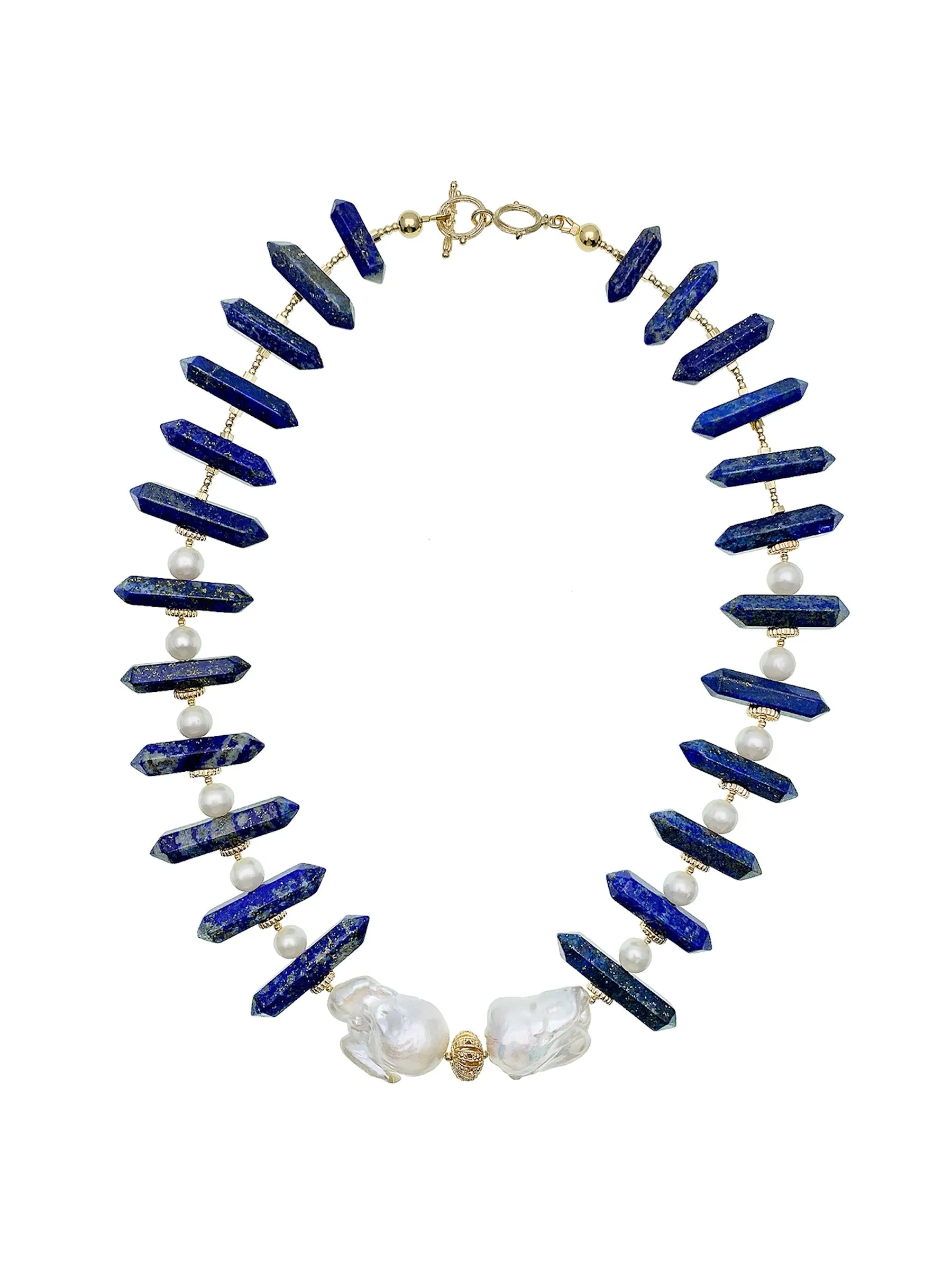 Lapis With Baroque Pearls Stylish Necklace EN020