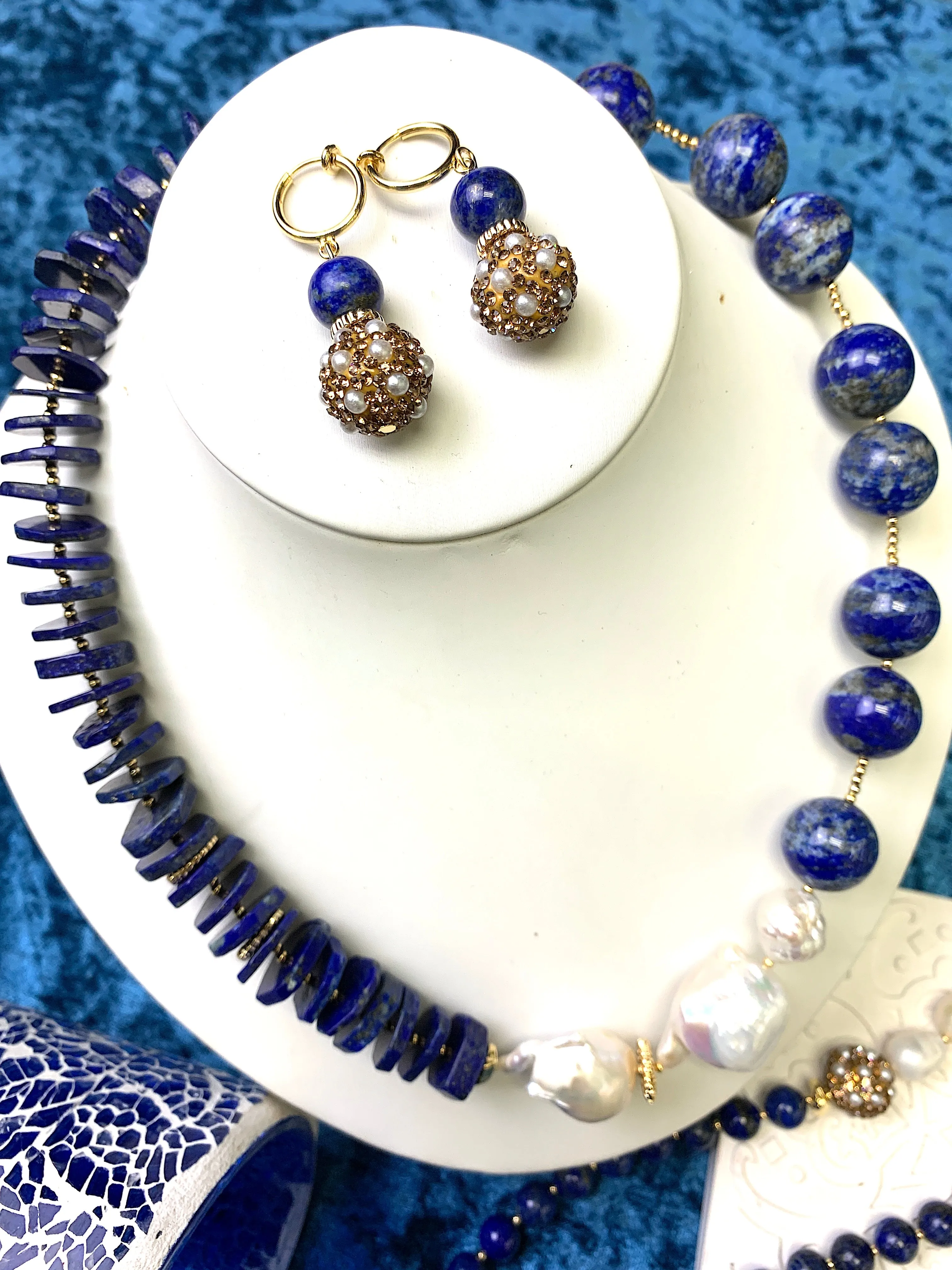 Lapis With Baroque Pearls Stylish Necklace FN009