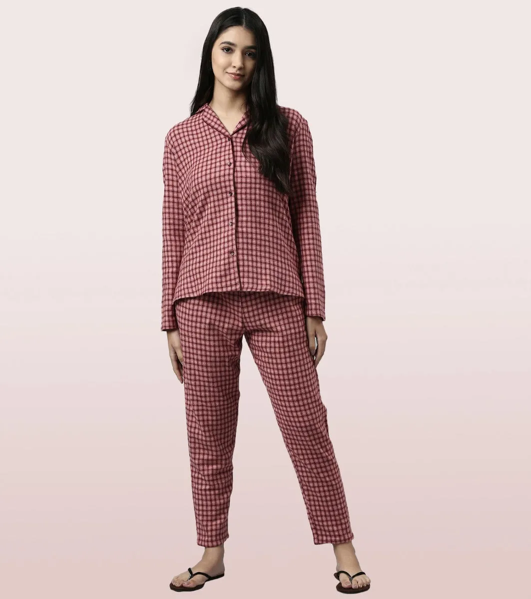 Lazy Pant Set | Cotton Flannel Woven Shirt And Pant Set