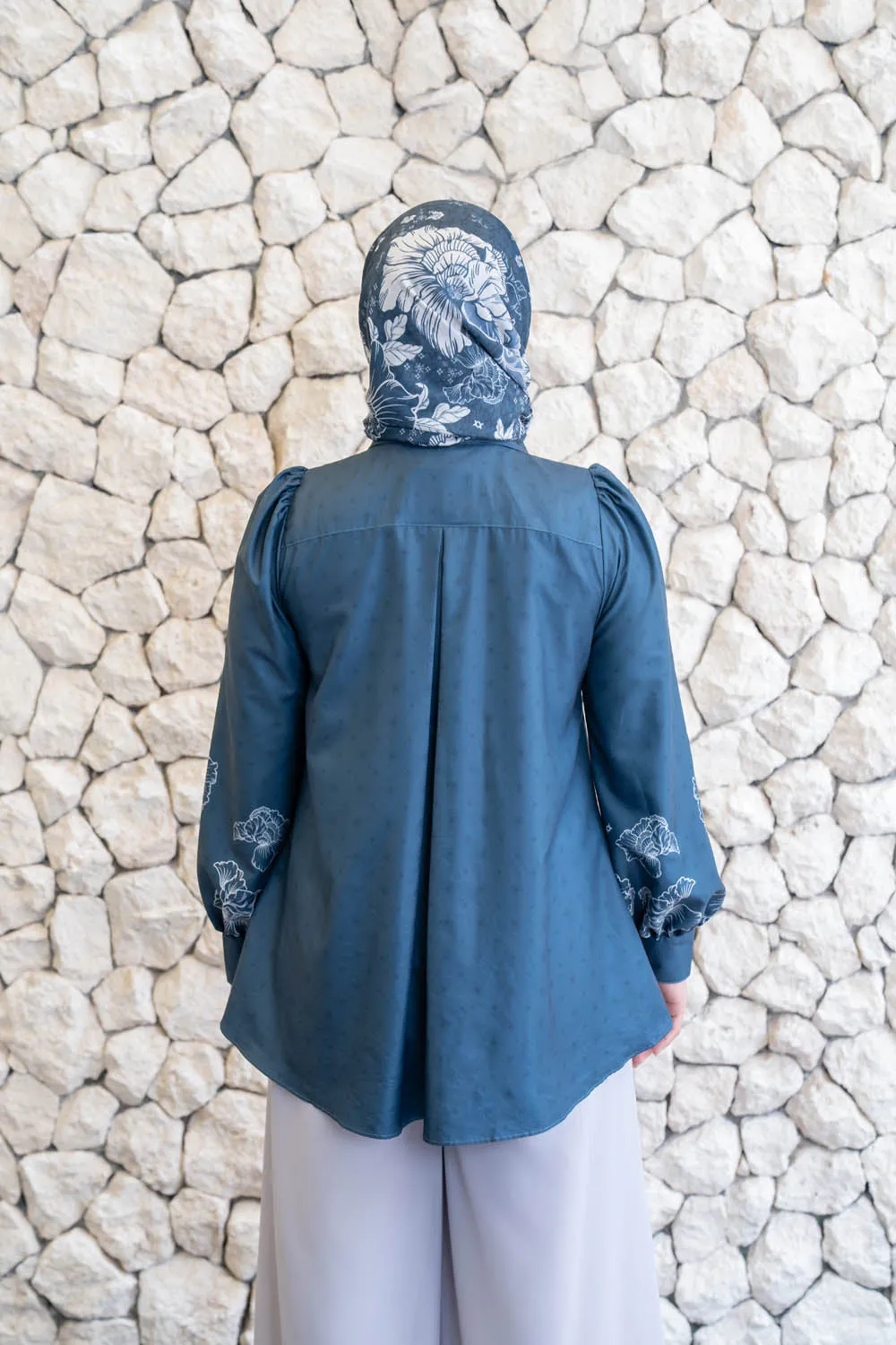 Leysha Shirt & Scarf Set Lunar Blue