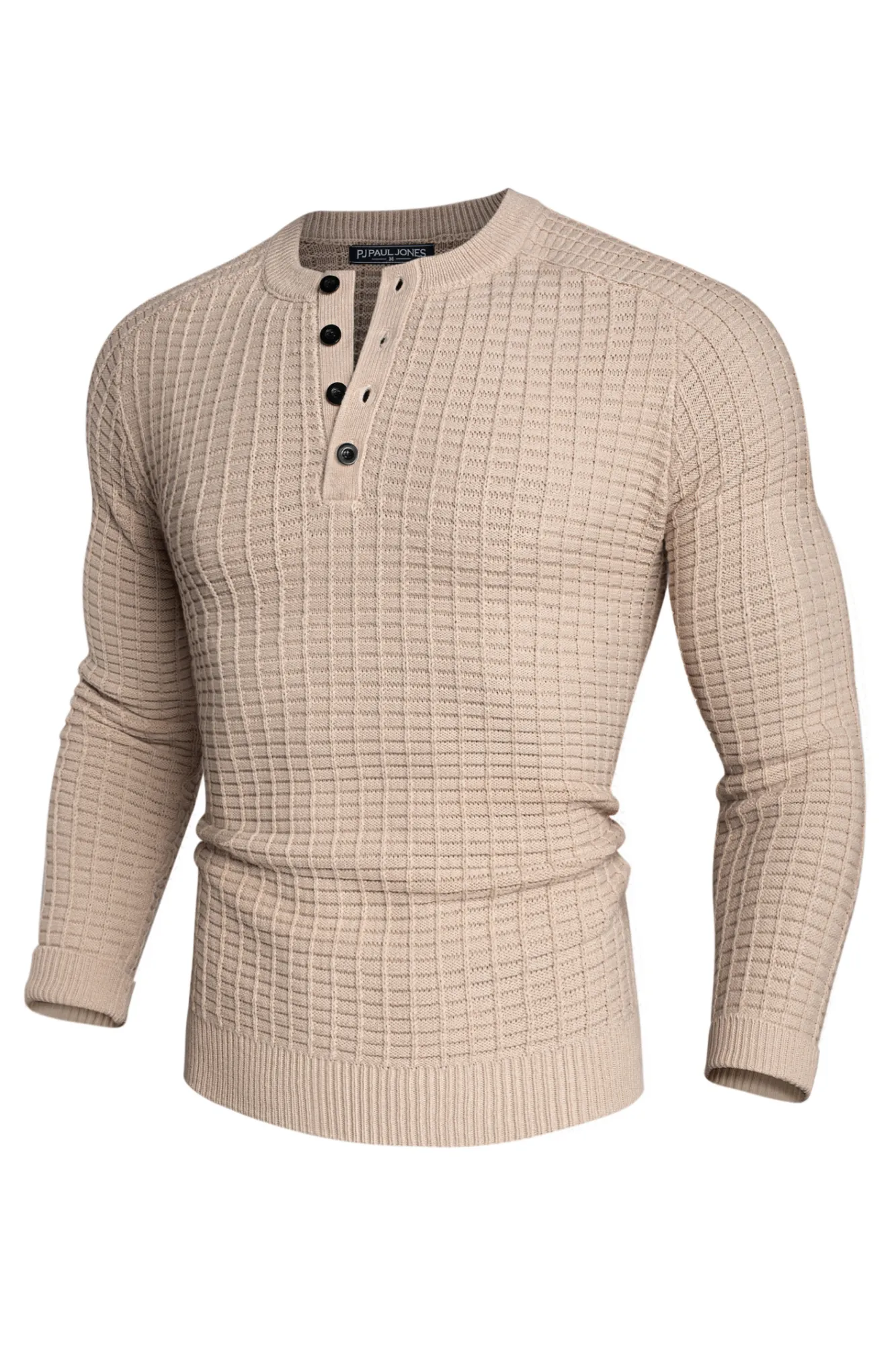 Men Stylish Textured Sweater Long Raglan Sleeve Button-up Neck Pullover