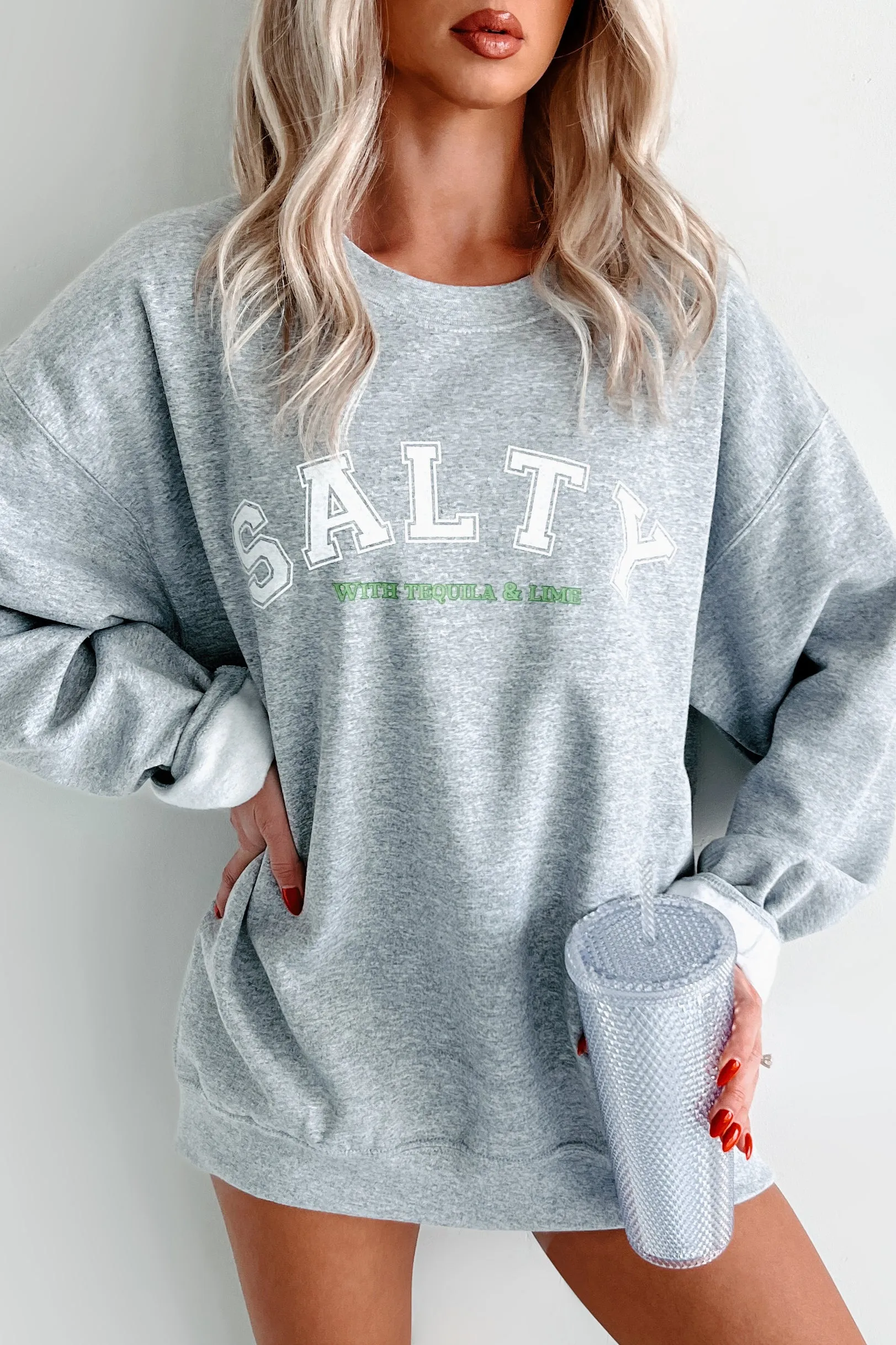 "Salty With Tequila & Lime" Graphic Sweatshirt (Sporty Grey)