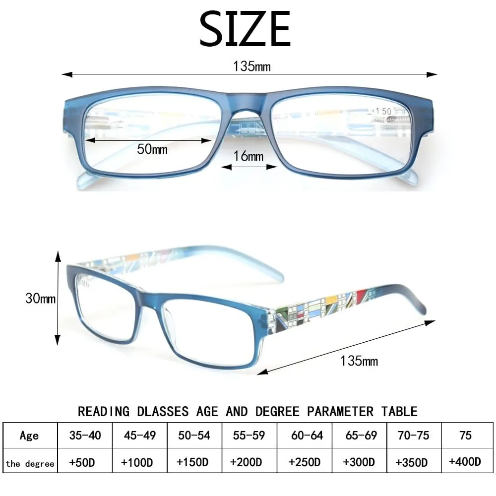 Reading glasses Spring Hinge Stylish Pattern Design Readers Men and Women Color eyewears Prresbyopia Glasses Diopter  50 to  600