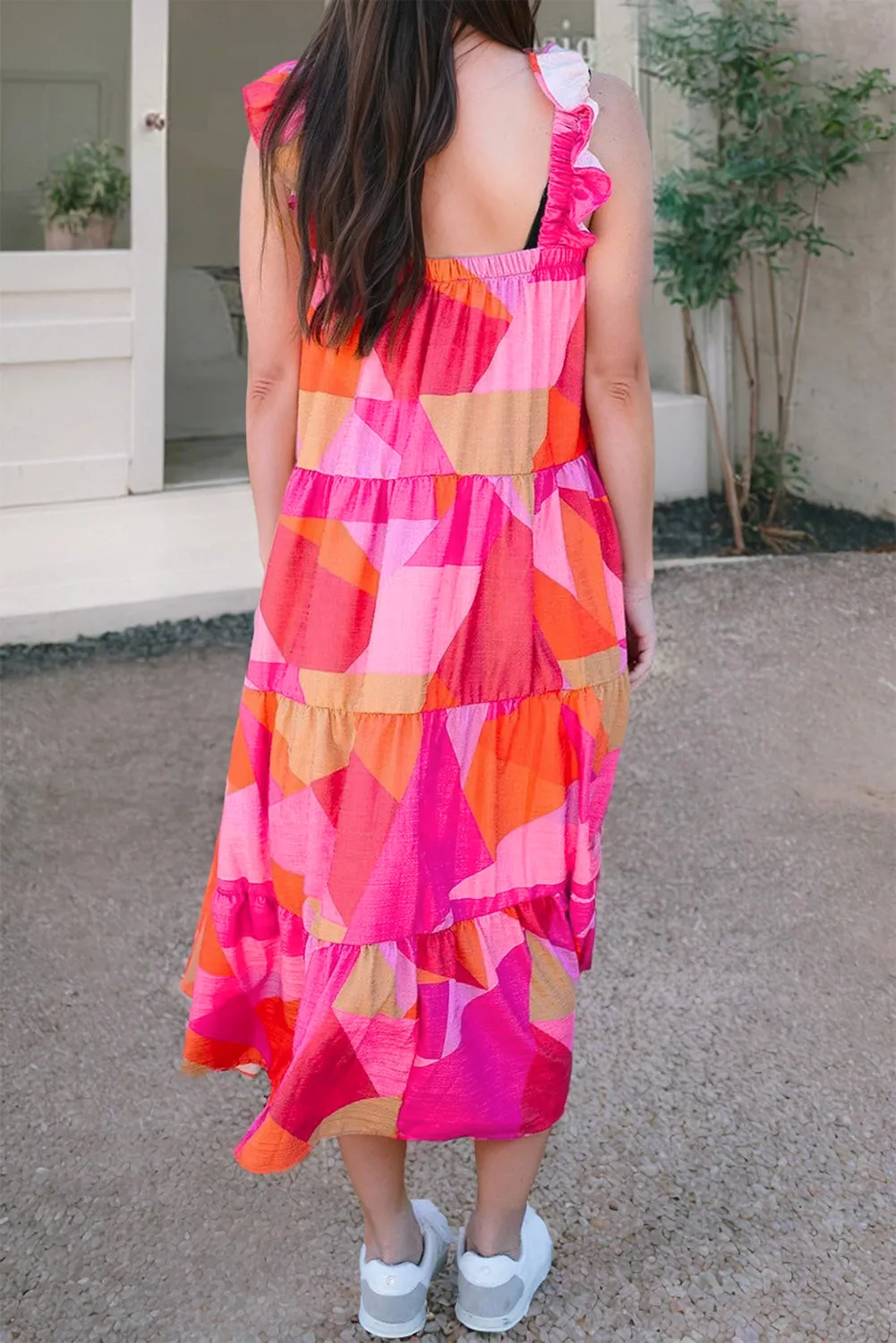 Ruffled Printed Sleeveless Midi Dress