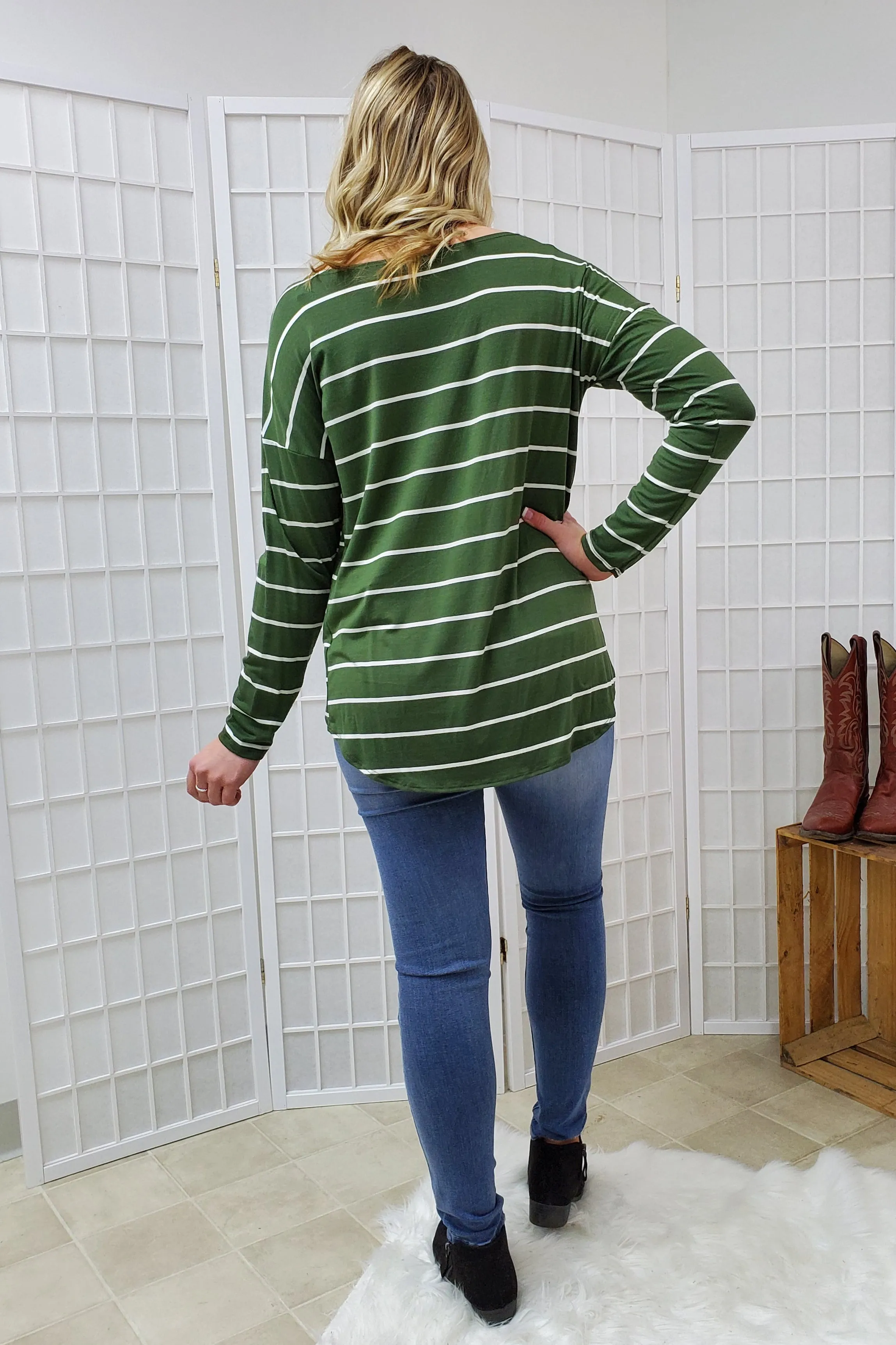 Shelby Dark Olive Striped Top