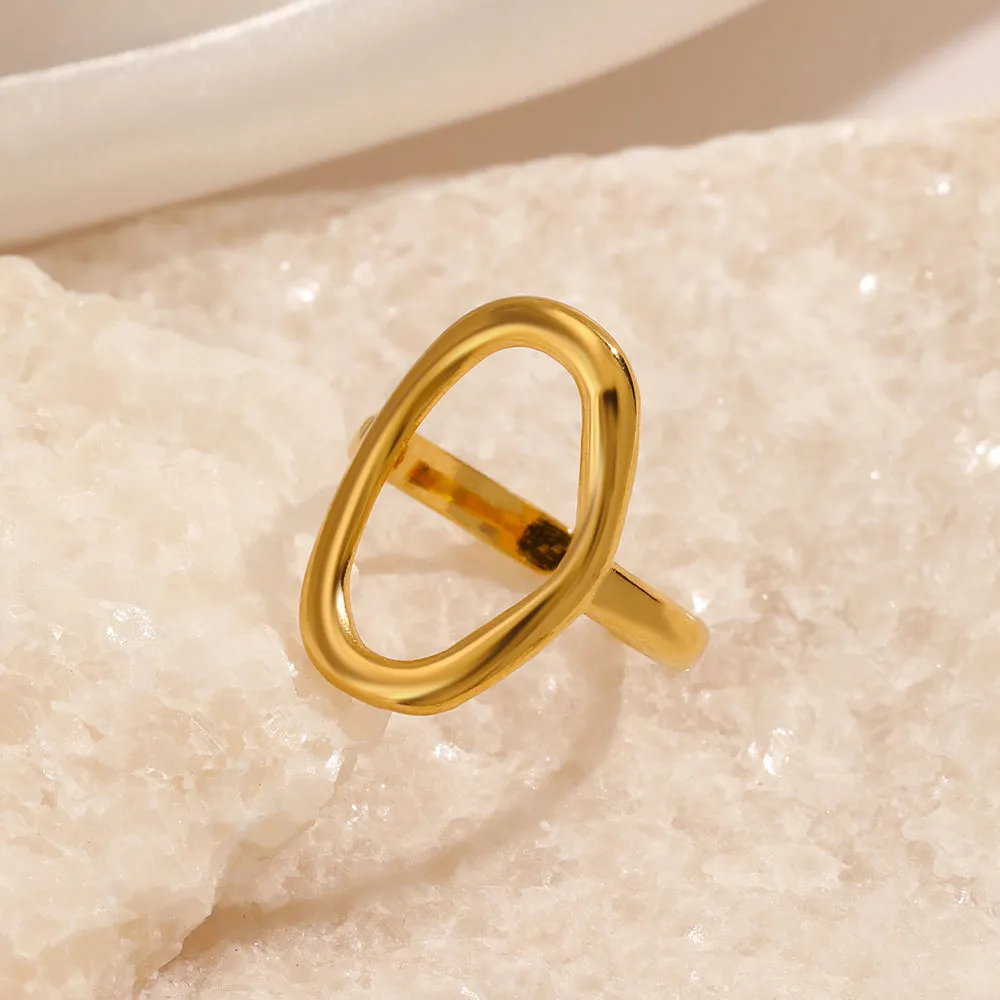 Simple And Stylish Oval 14K Gold Plated Adjustable Ring