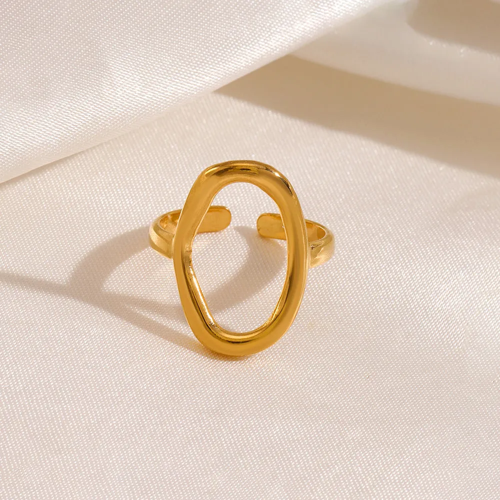 Simple And Stylish Oval 14K Gold Plated Adjustable Ring