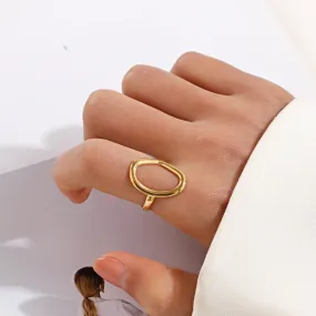 Simple And Stylish Oval 14K Gold Plated Adjustable Ring