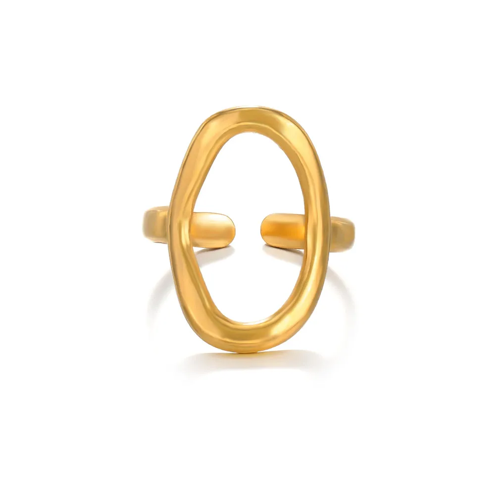 Simple And Stylish Oval 14K Gold Plated Adjustable Ring