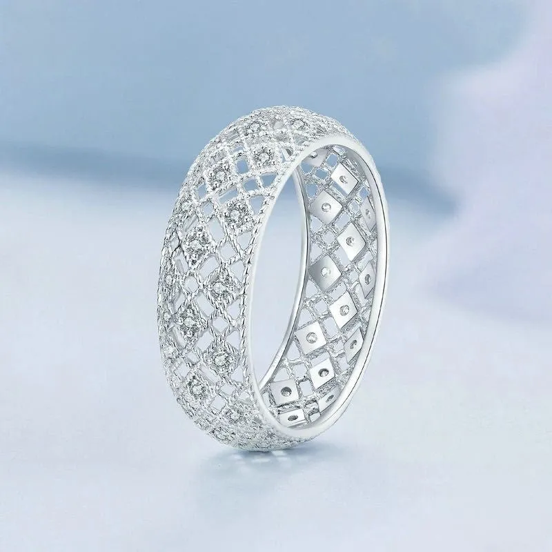 Sterling Silver Stylish Hollow Pattern Ring For Women