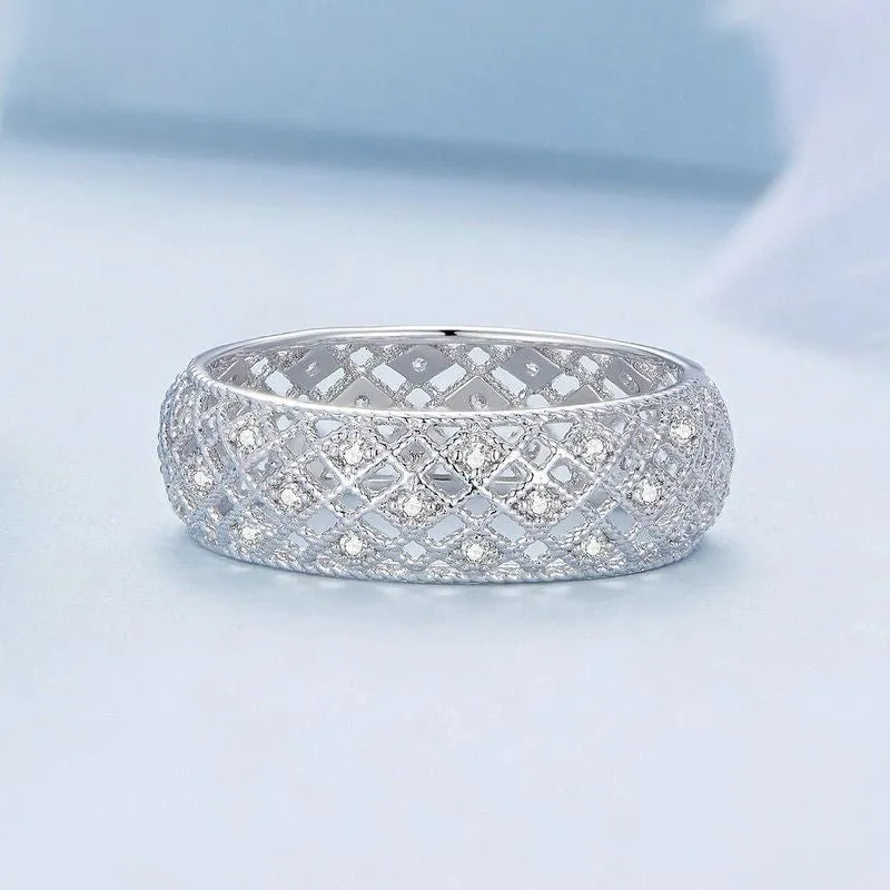 Sterling Silver Stylish Hollow Pattern Ring For Women