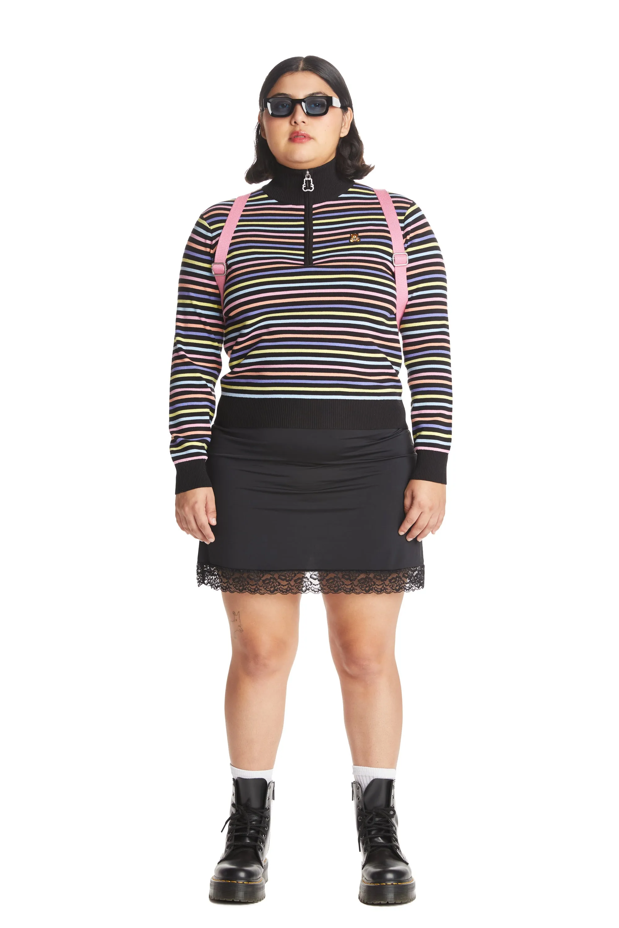 Striped Knit Half Zip Top