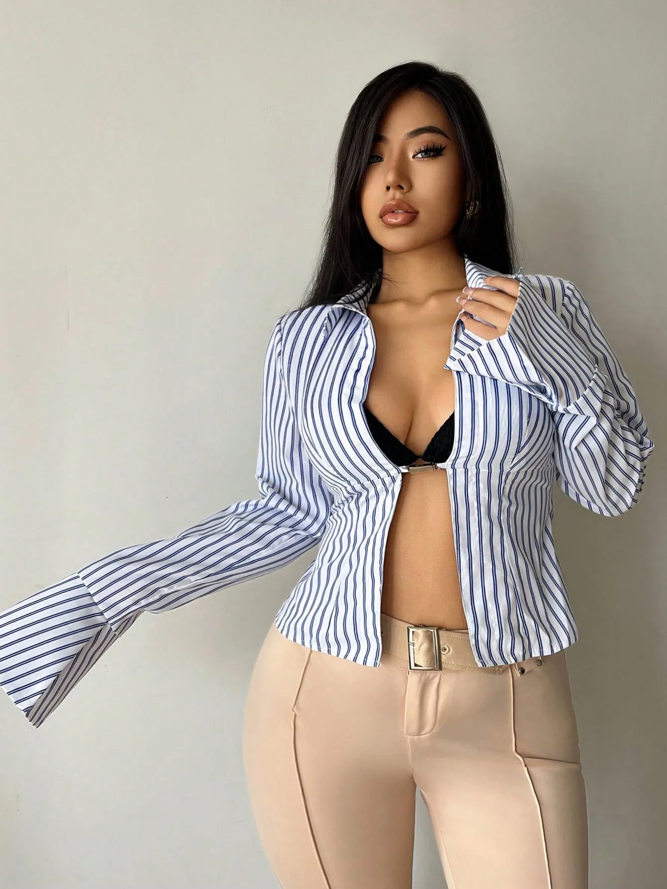 Striped Long Sleeve Open Shirt