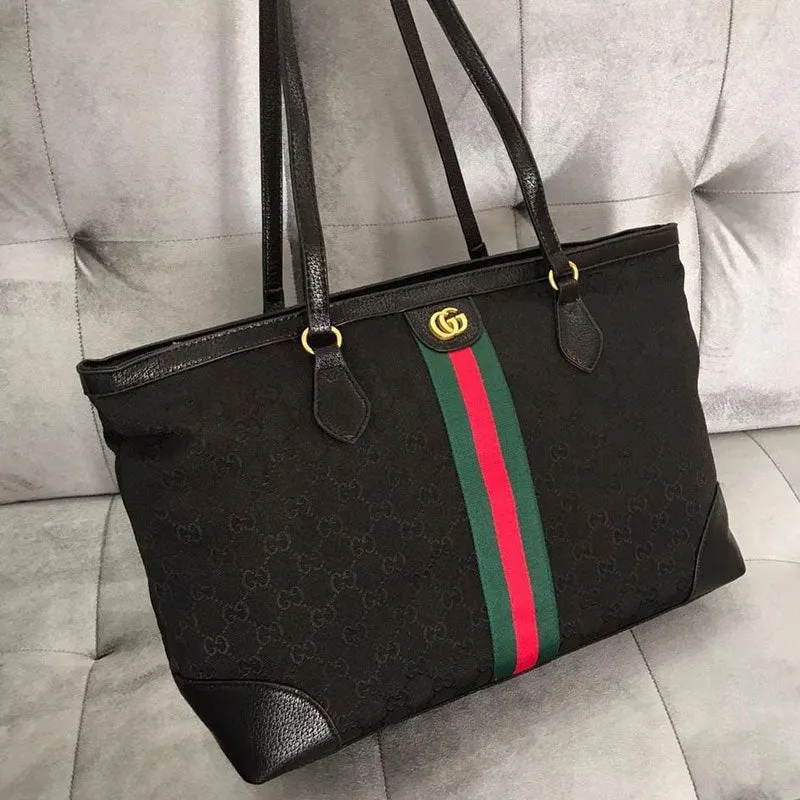 Stylish Black Tote Bag with Bold Green and Red Stripe