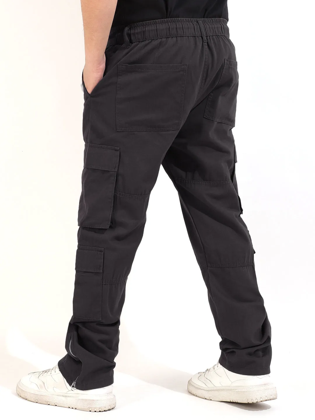 Stylish Dark Grey Cotton Lycra Cargo