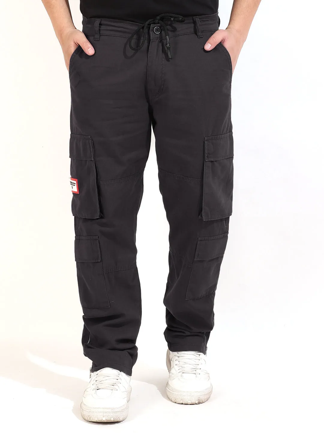 Stylish Dark Grey Cotton Lycra Cargo