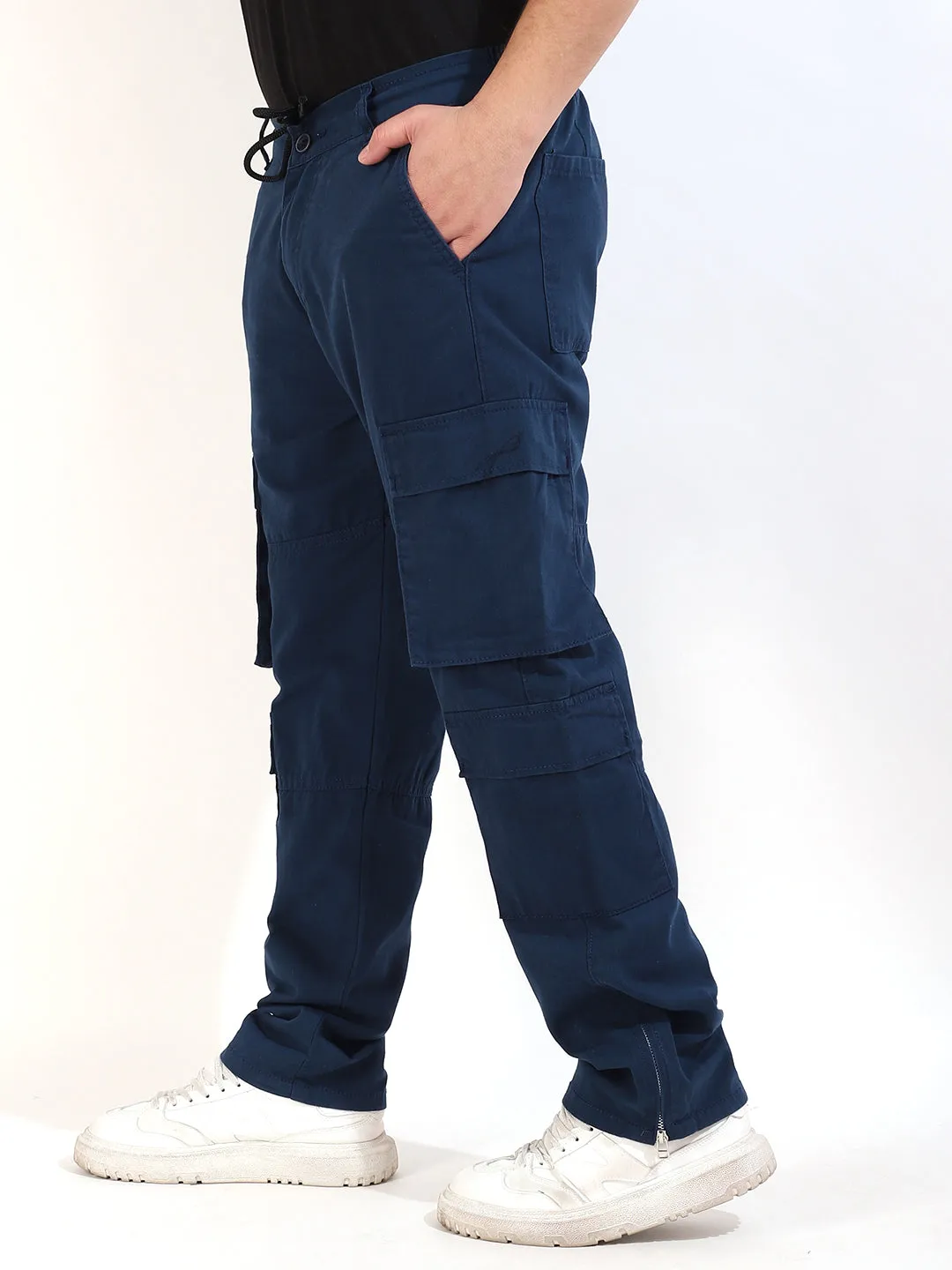 Stylish Navy Blue Cotton Lycra Cargo