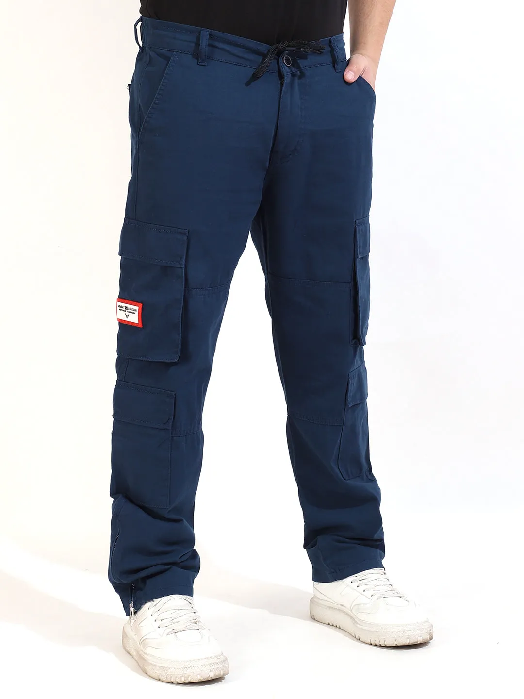 Stylish Navy Blue Cotton Lycra Cargo