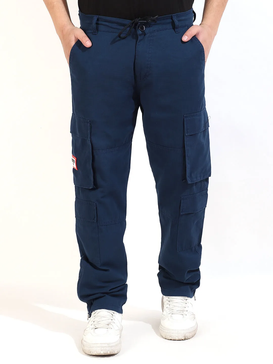 Stylish Navy Blue Cotton Lycra Cargo