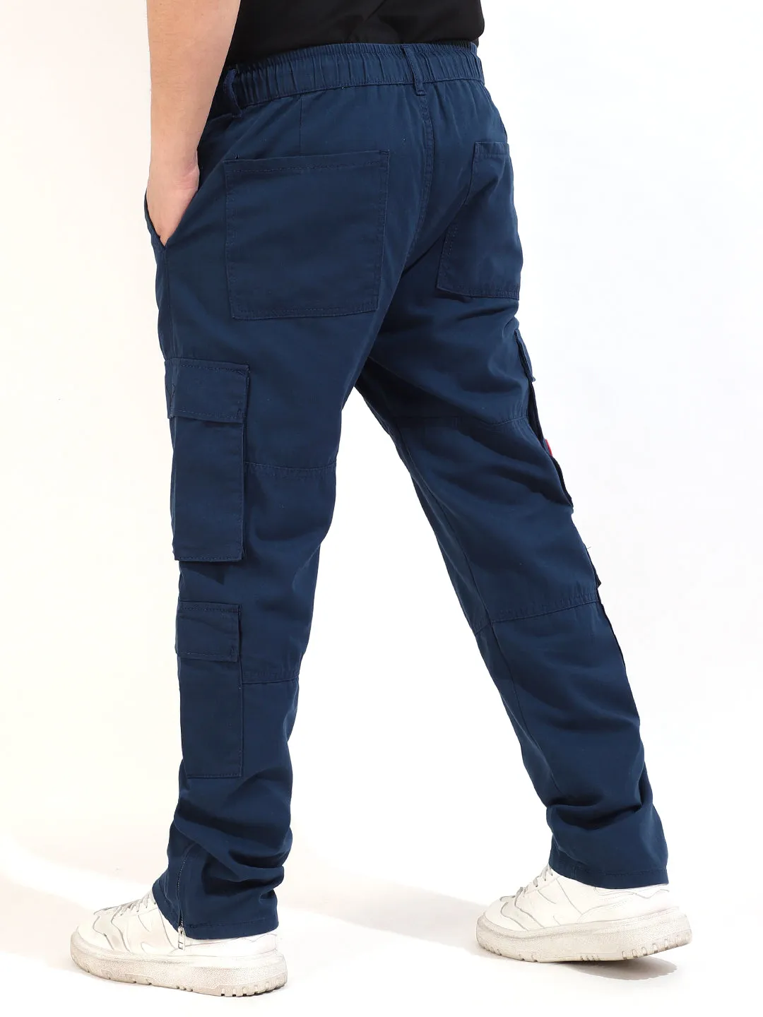 Stylish Navy Blue Cotton Lycra Cargo