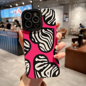 Stylish Pink White Heart Zebra Pattern Cute Phone Cases For iPhone 14, 13, 12 Pro, 11, XS Max, 7, 8 Plus, X, XR, SE