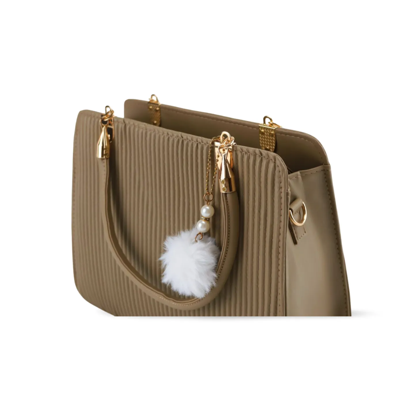 Stylish Satchel Handbag with Chic Pearl and Pom Pom Accents