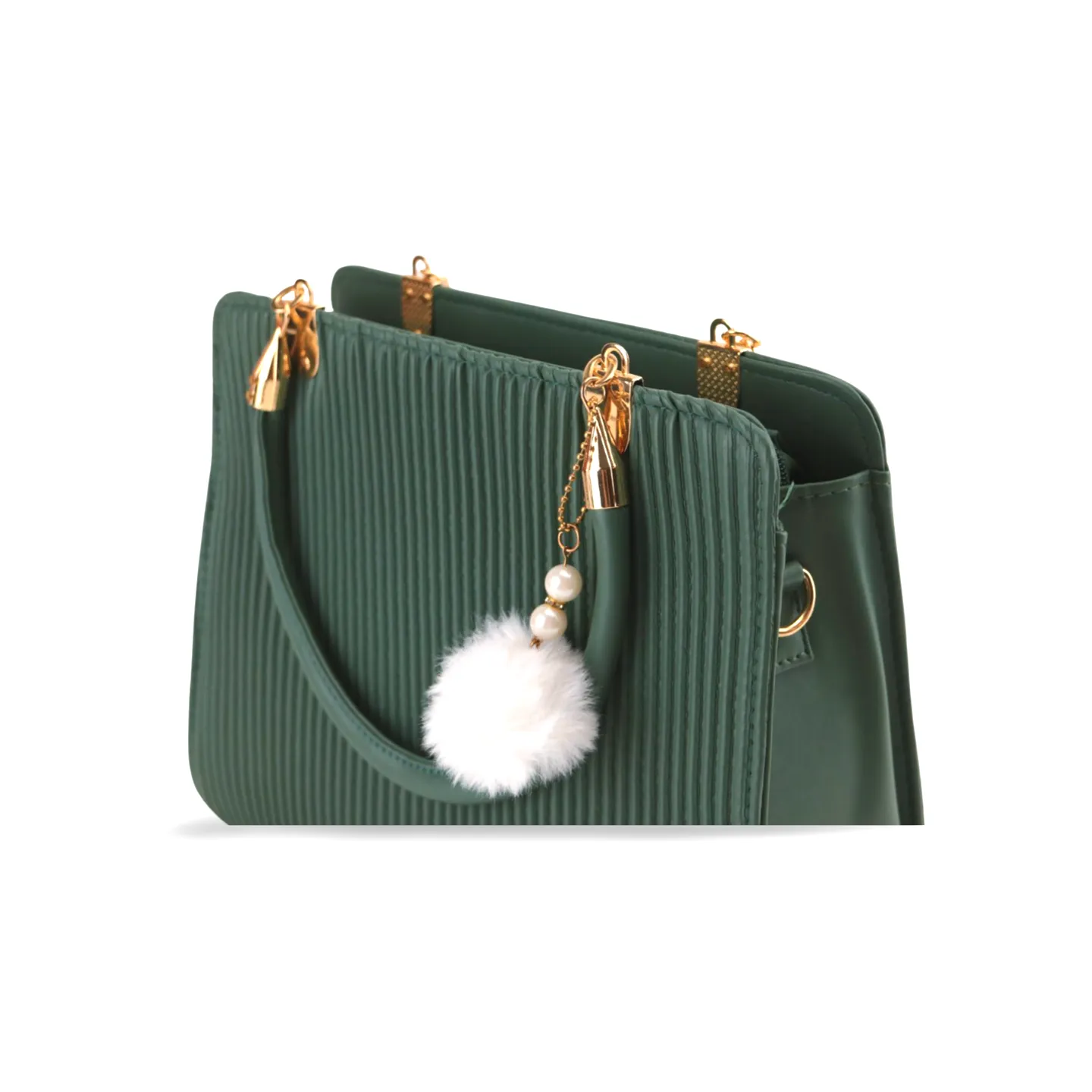 Stylish Satchel Handbag with Chic Pearl and Pom Pom Accents