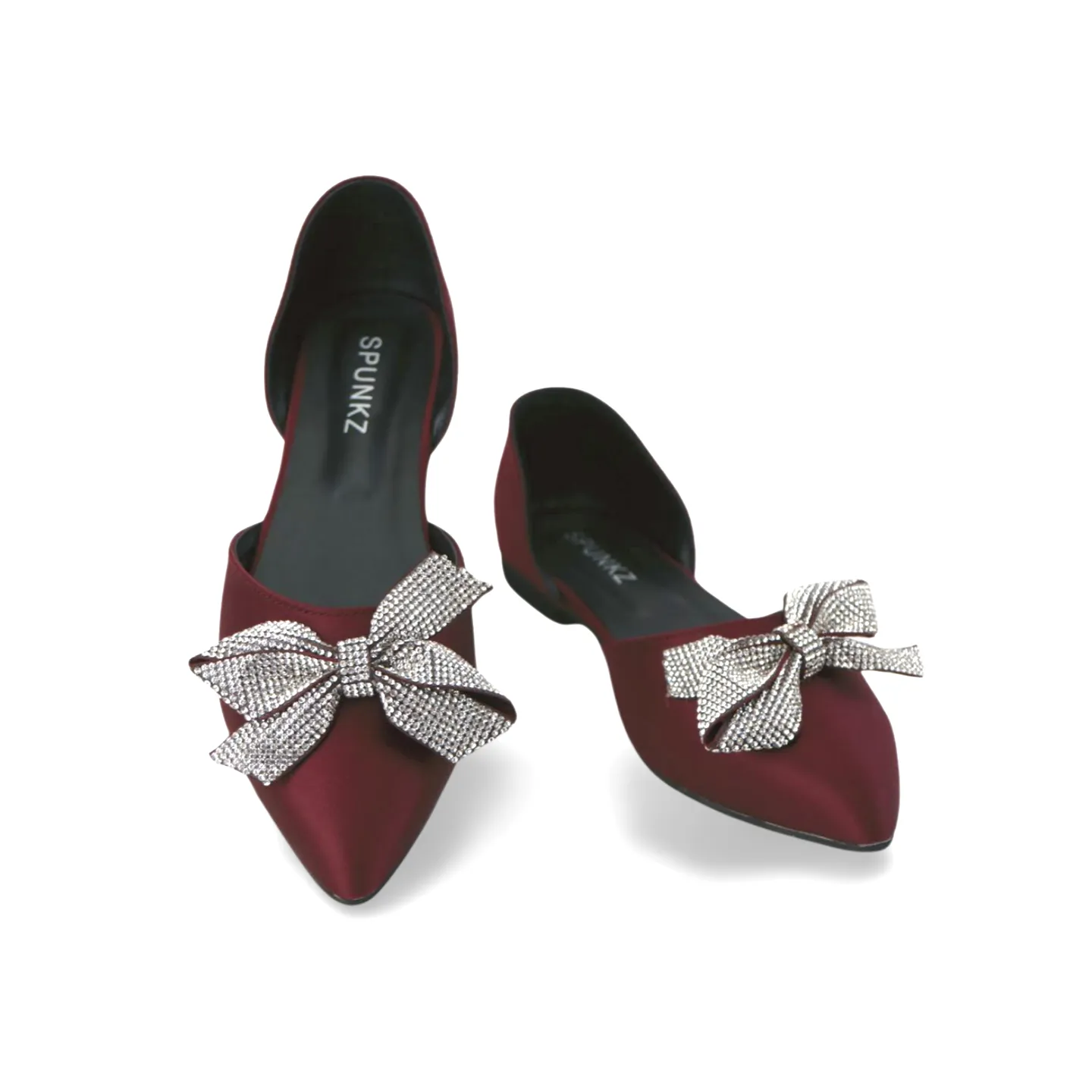 Stylish Satin Flats with Rhinestone Bow