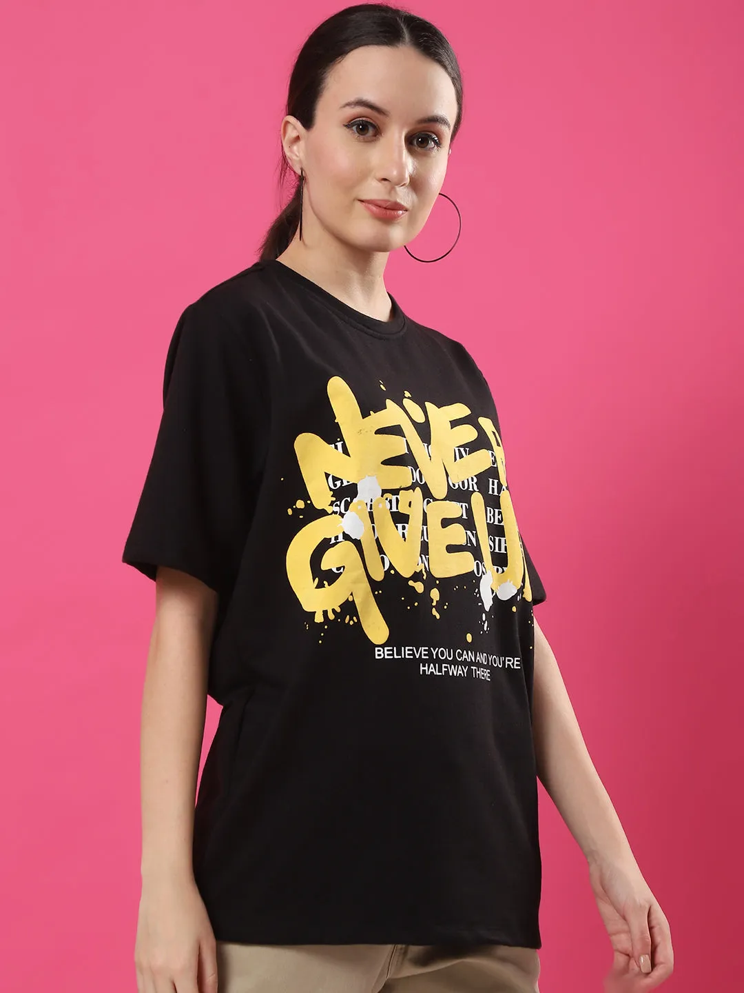 Stylish Terry Oversized T-Shirt with Puff Print Graphics