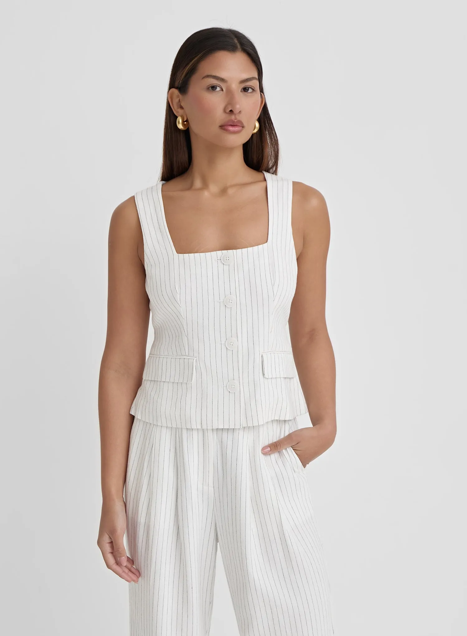 White Pinstripe Tailored Waistcoat- Kadaya