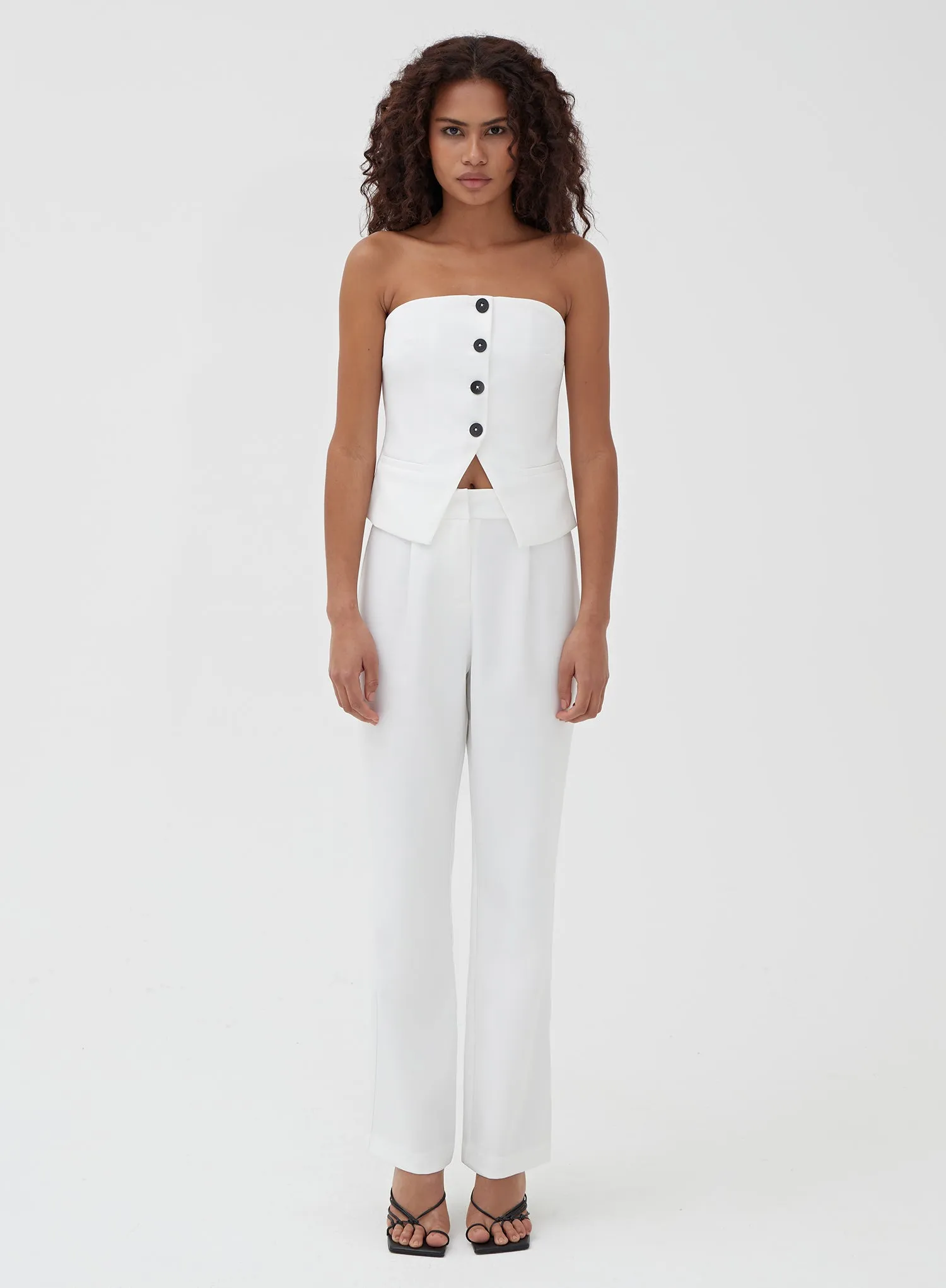 White Tailored Button Front Corset - Charl