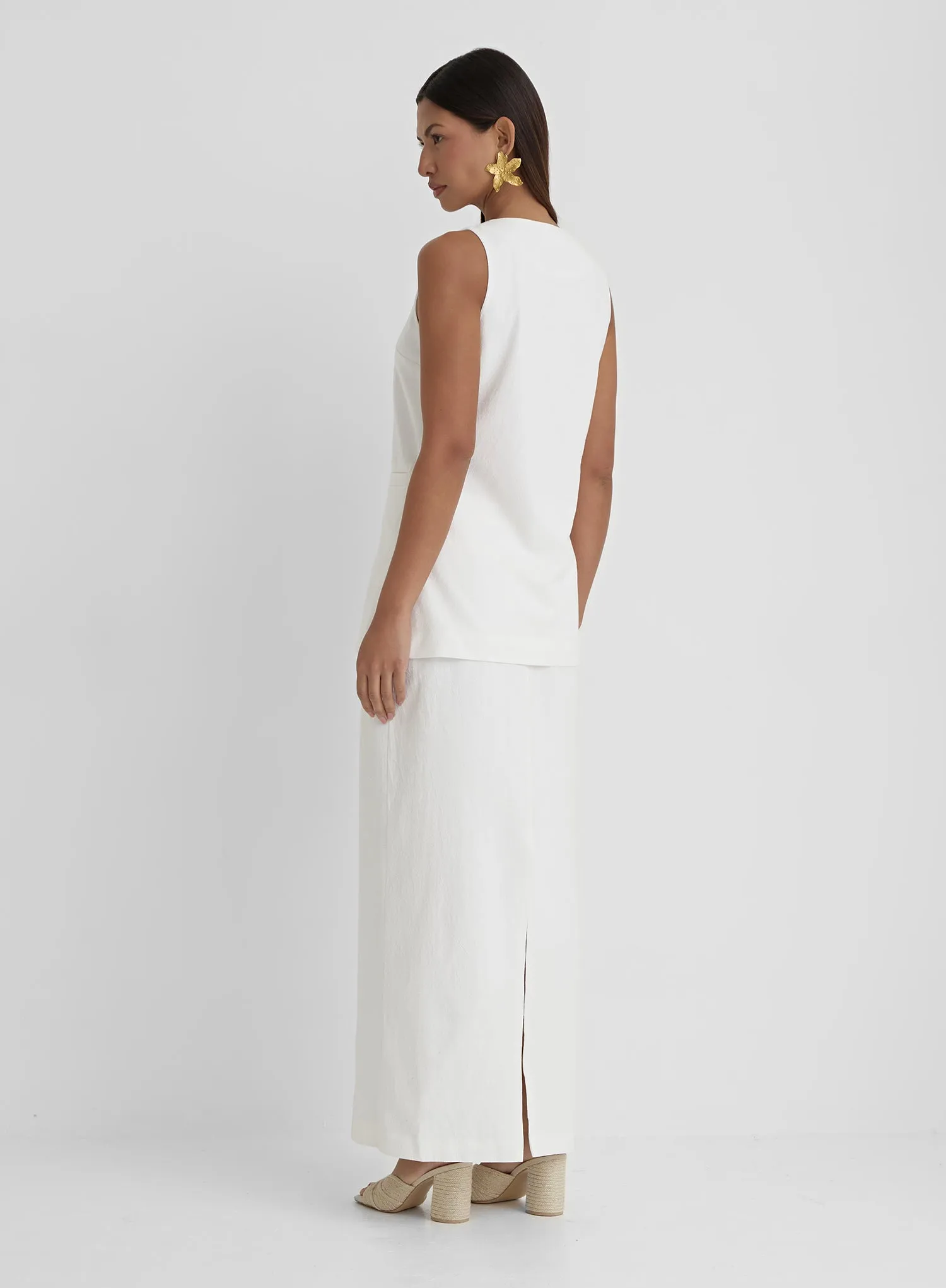 White Tailored Longline Waistcoat- Marcallo