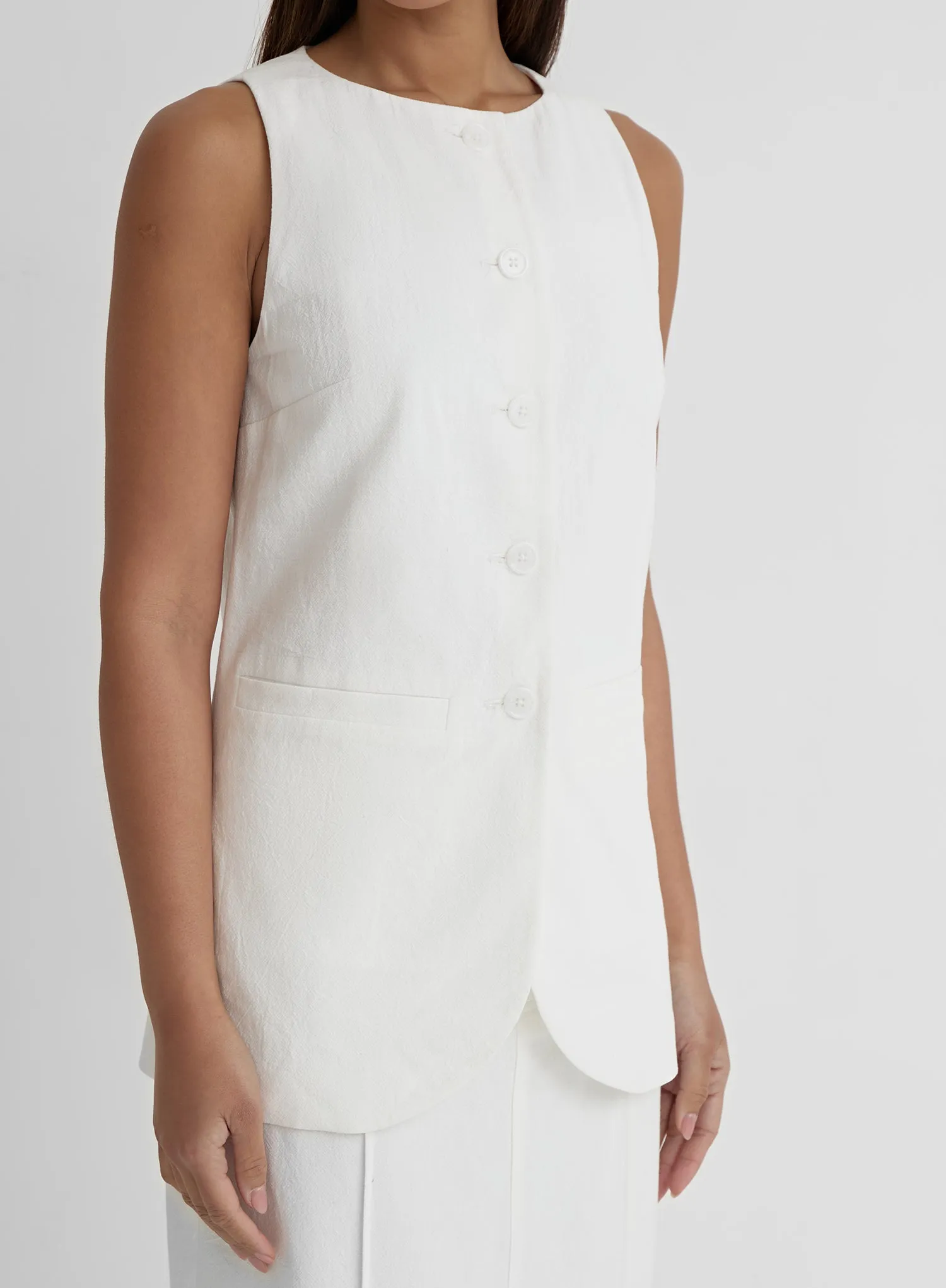 White Tailored Longline Waistcoat- Marcallo