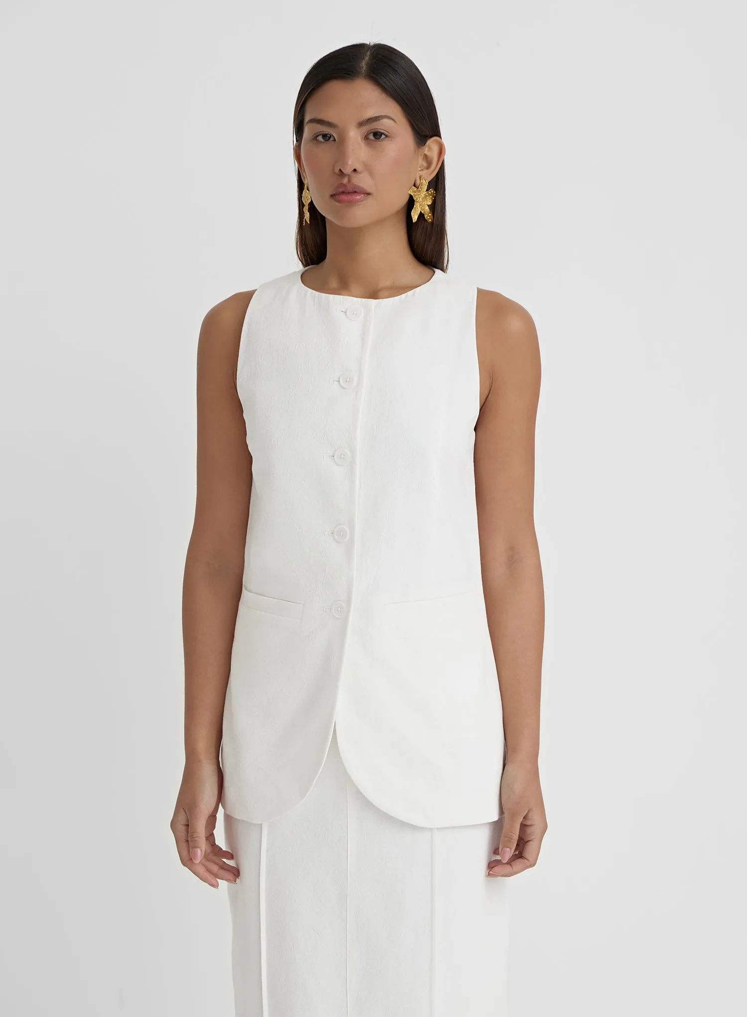 White Tailored Longline Waistcoat- Marcallo