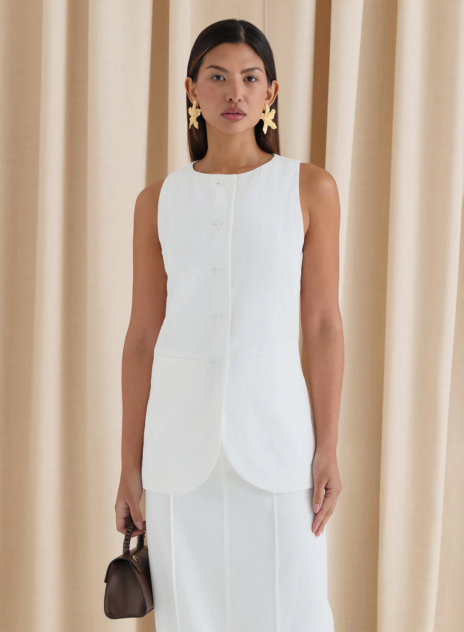 White Tailored Longline Waistcoat- Marcallo