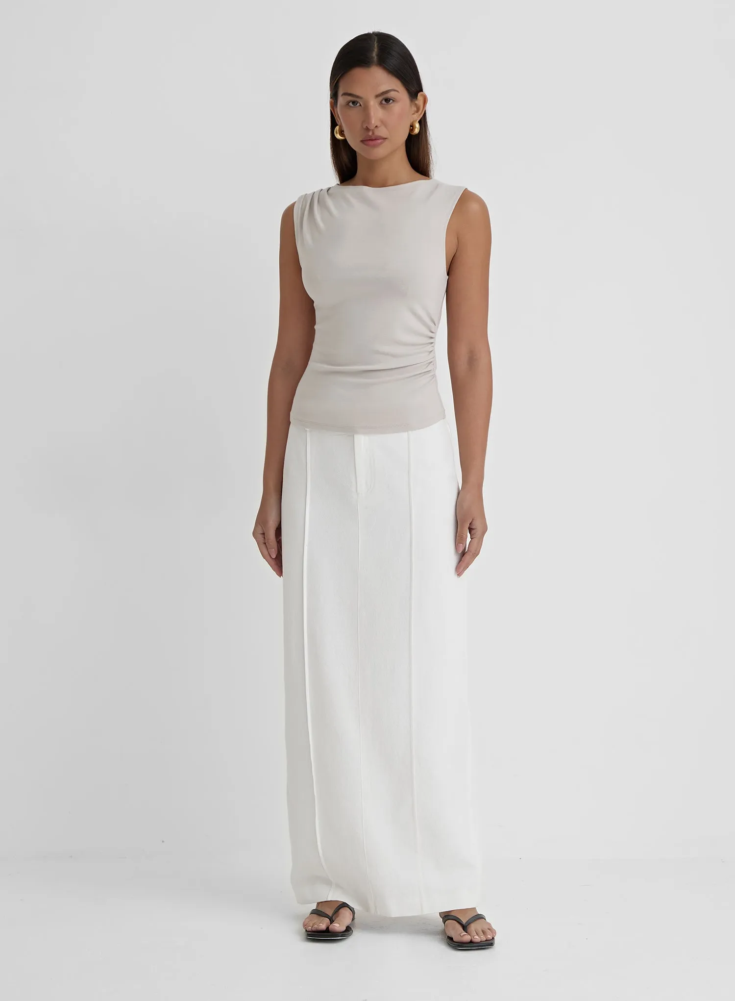 White Tailored Midaxi Skirt- Marcallo