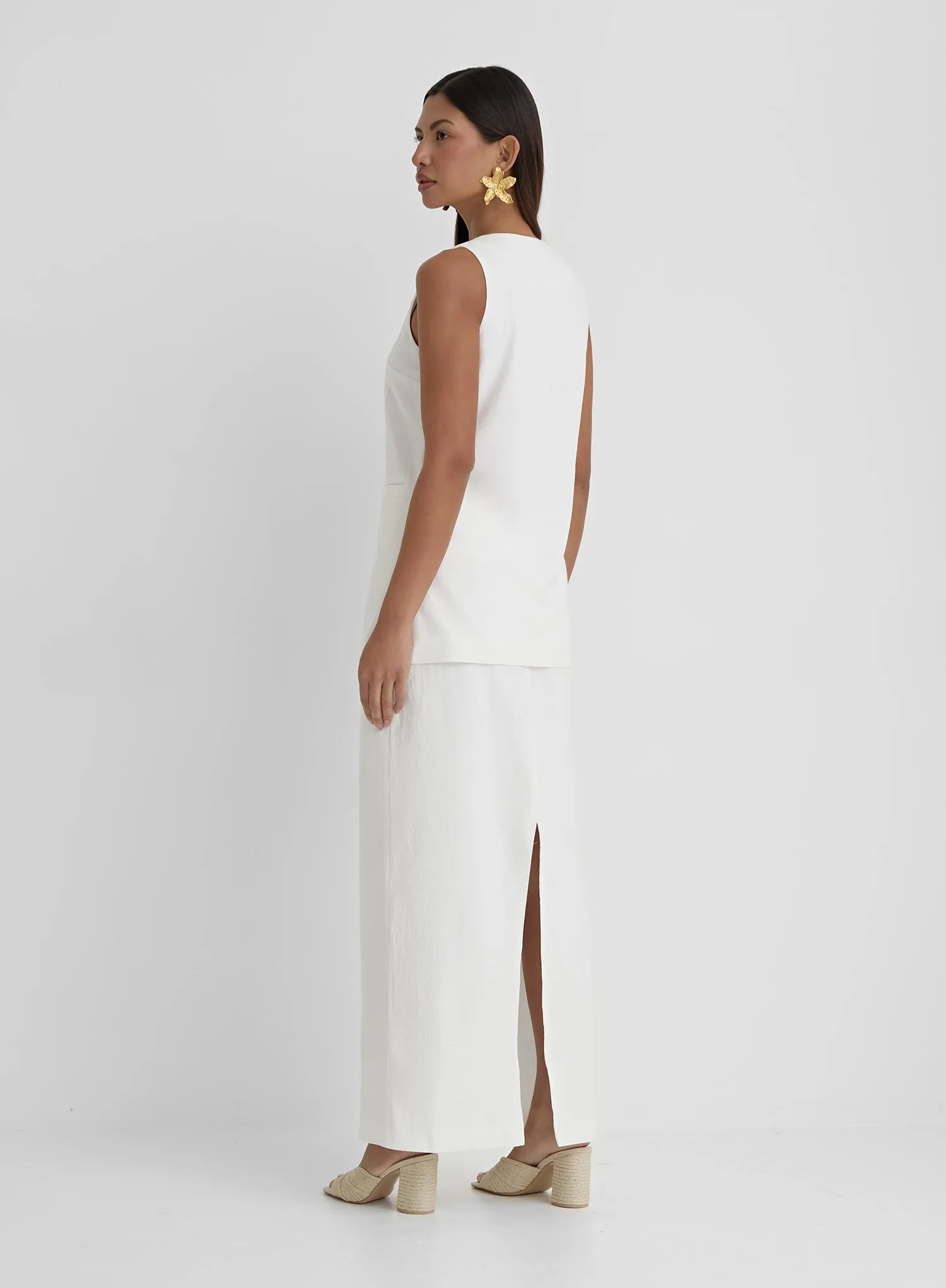 White Tailored Midaxi Skirt- Marcallo